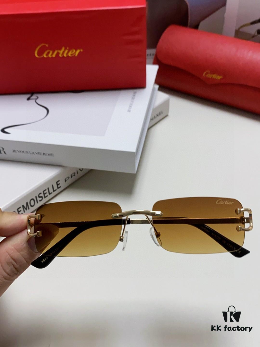 Cartier Unisex Square Frameless Sunglasses 2025 New Men's Stylish Narrow-Rimmed Retro American Style Sun Glasses