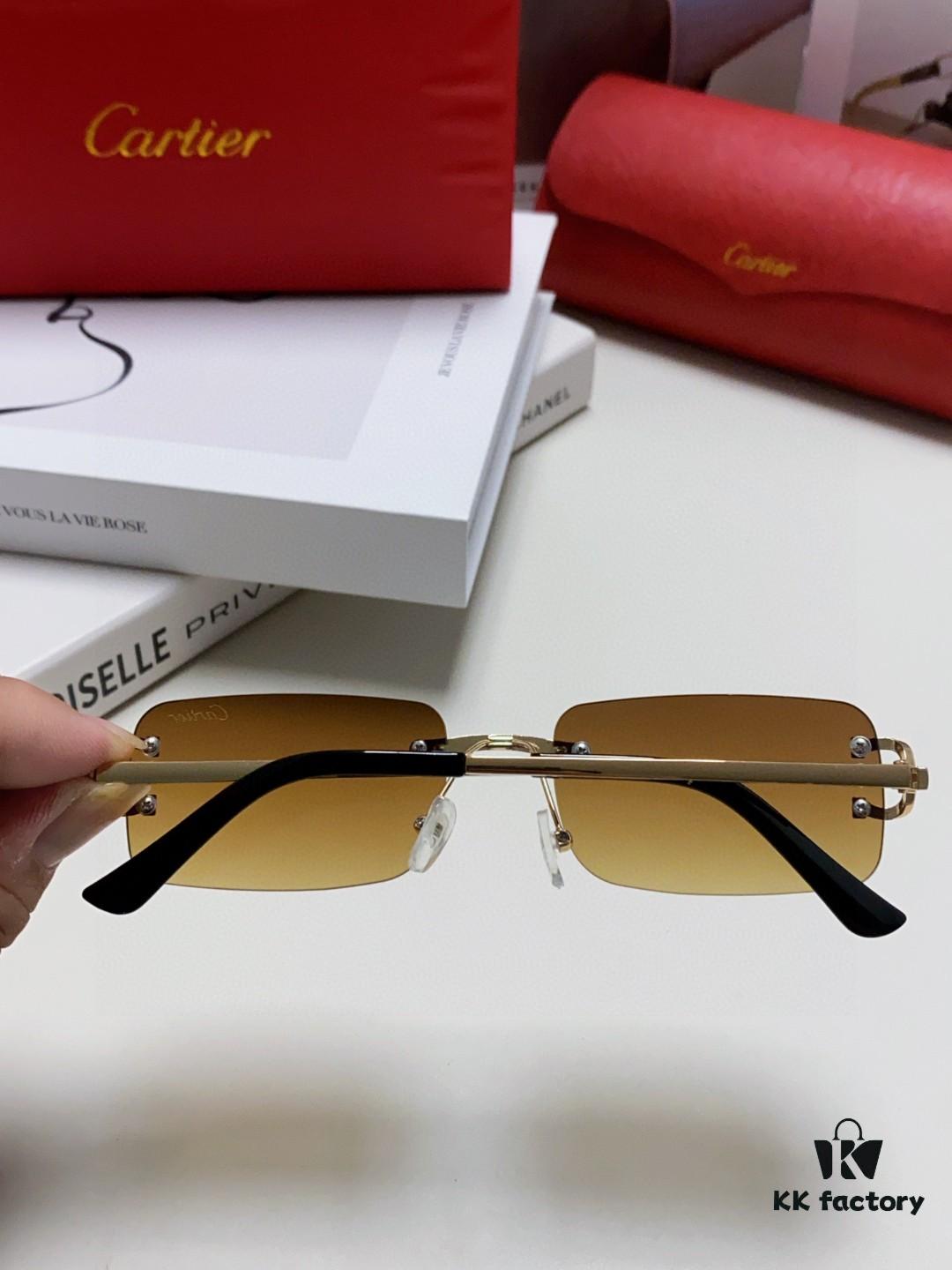 Cartier Unisex Square Frameless Sunglasses 2025 New Men's Stylish Narrow-Rimmed Retro American Style Sun Glasses