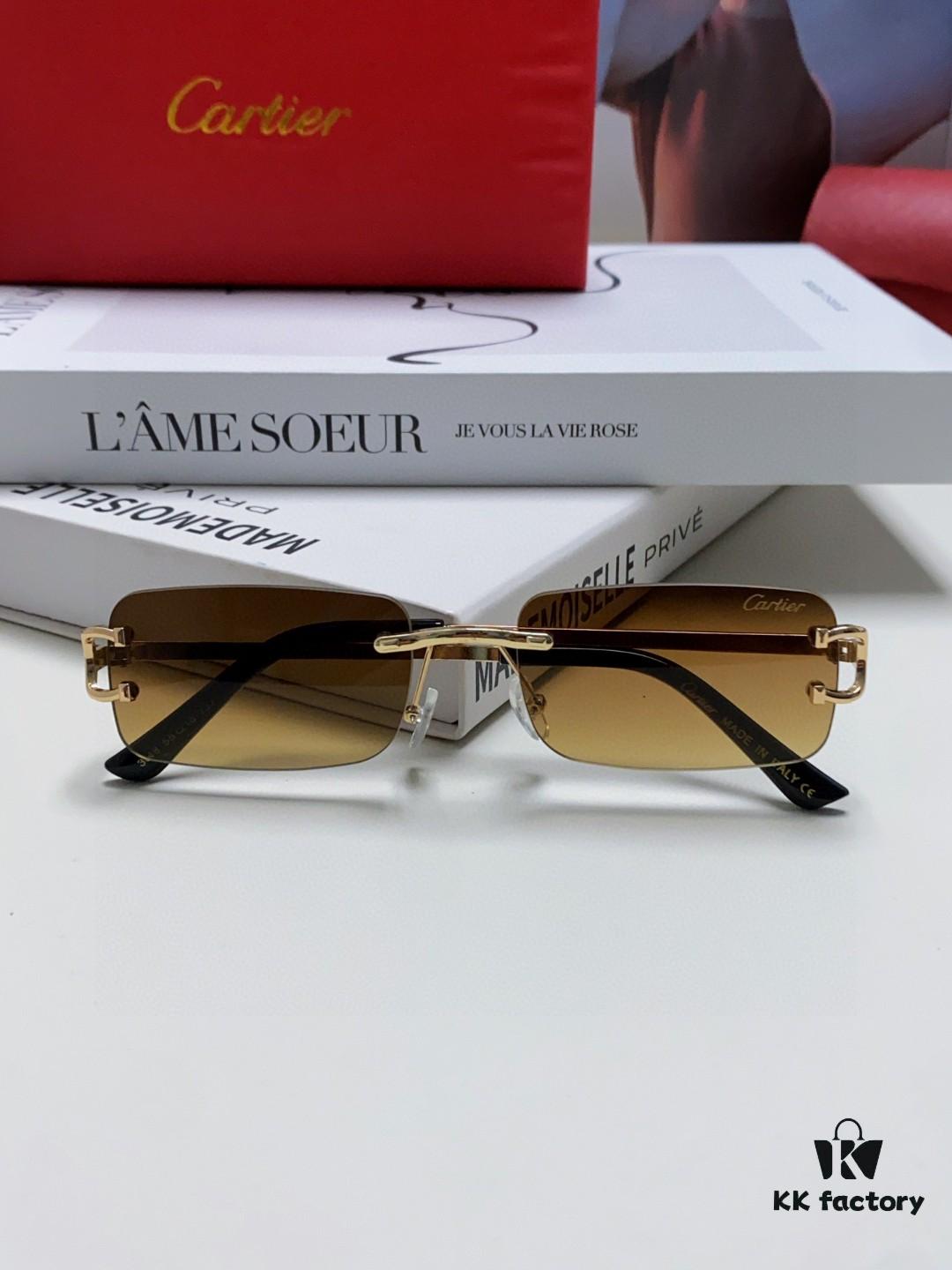 Cartier Unisex Square Frameless Sunglasses 2025 New Men's Stylish Narrow-Rimmed Retro American Style Sun Glasses