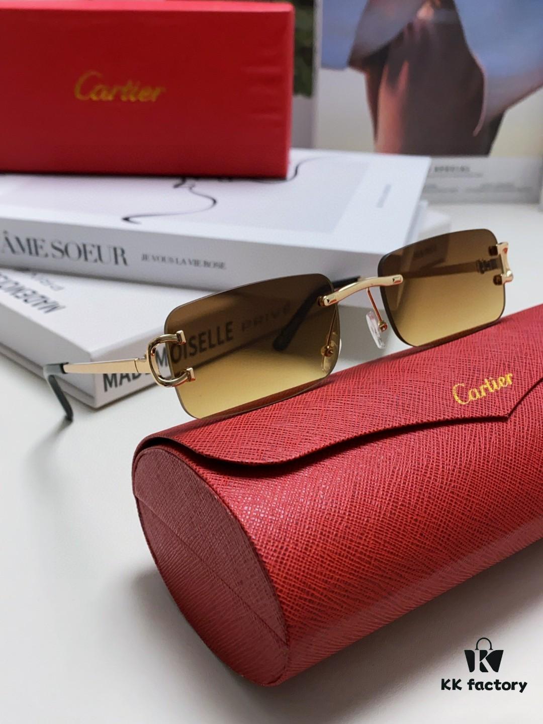 Cartier Unisex Square Frameless Sunglasses 2025 New Men's Stylish Narrow-Rimmed Retro American Style Sun Glasses