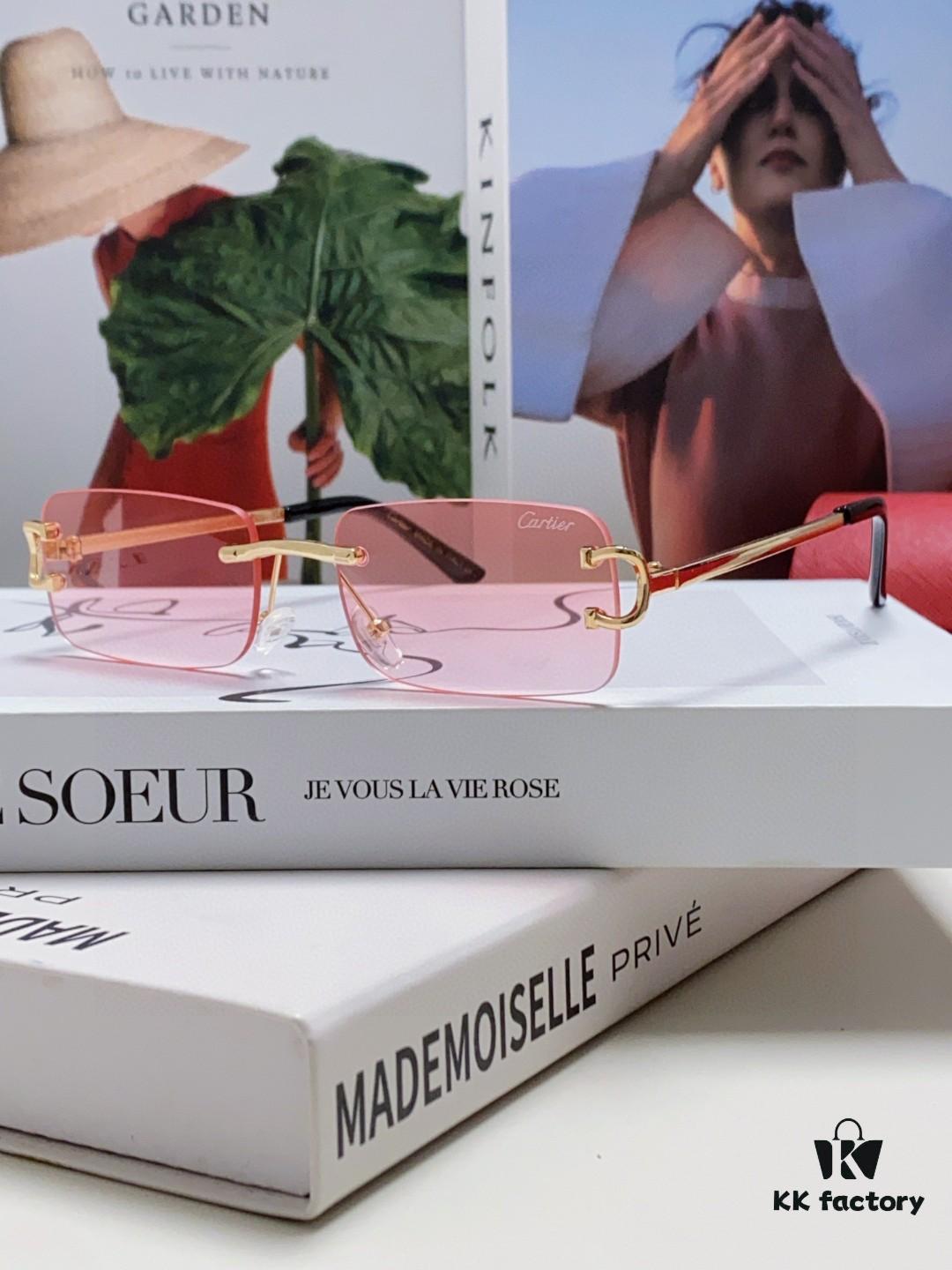 Cartier Unisex Frameless Square Sunglasses 2025 New Men's Stylish Narrow-Rimmed Retro American Style Sun Glasses