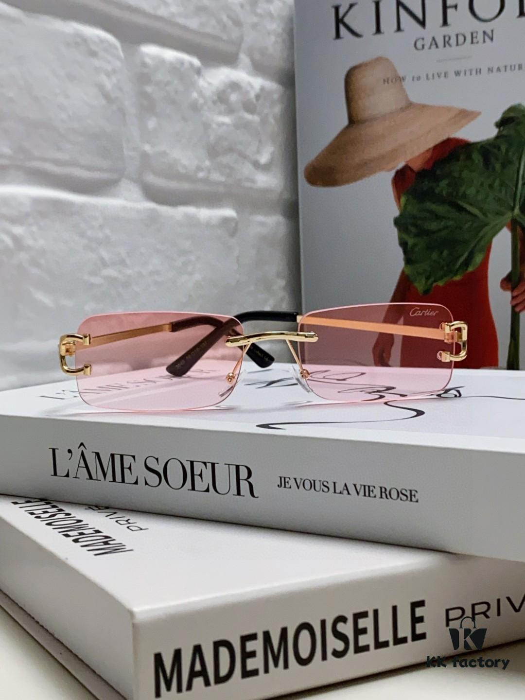 Cartier Unisex Frameless Square Sunglasses 2025 New Men's Stylish Narrow-Rimmed Retro American Style Sun Glasses