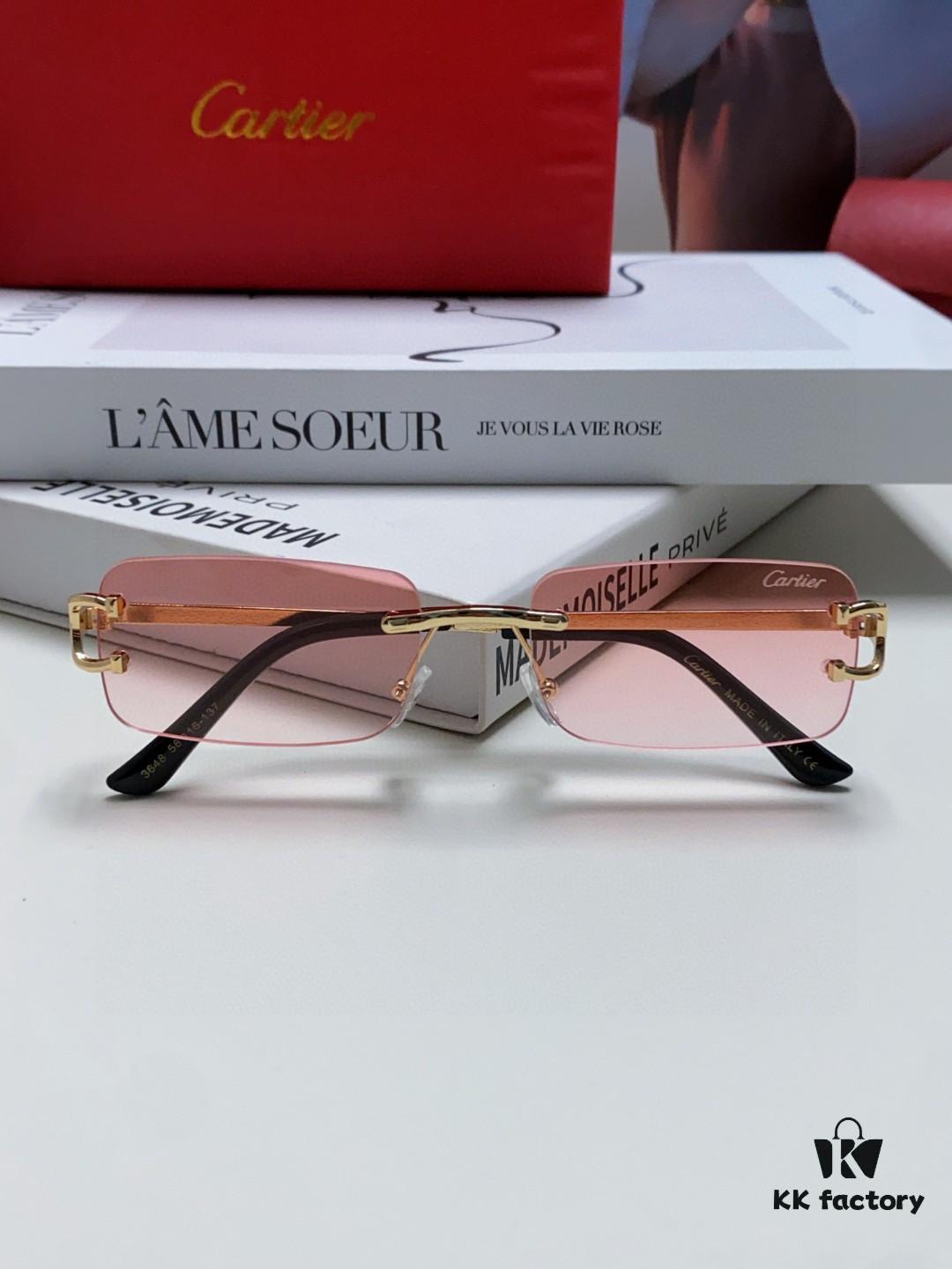 Cartier Unisex Frameless Square Sunglasses 2025 New Men's Stylish Narrow-Rimmed Retro American Style Sun Glasses