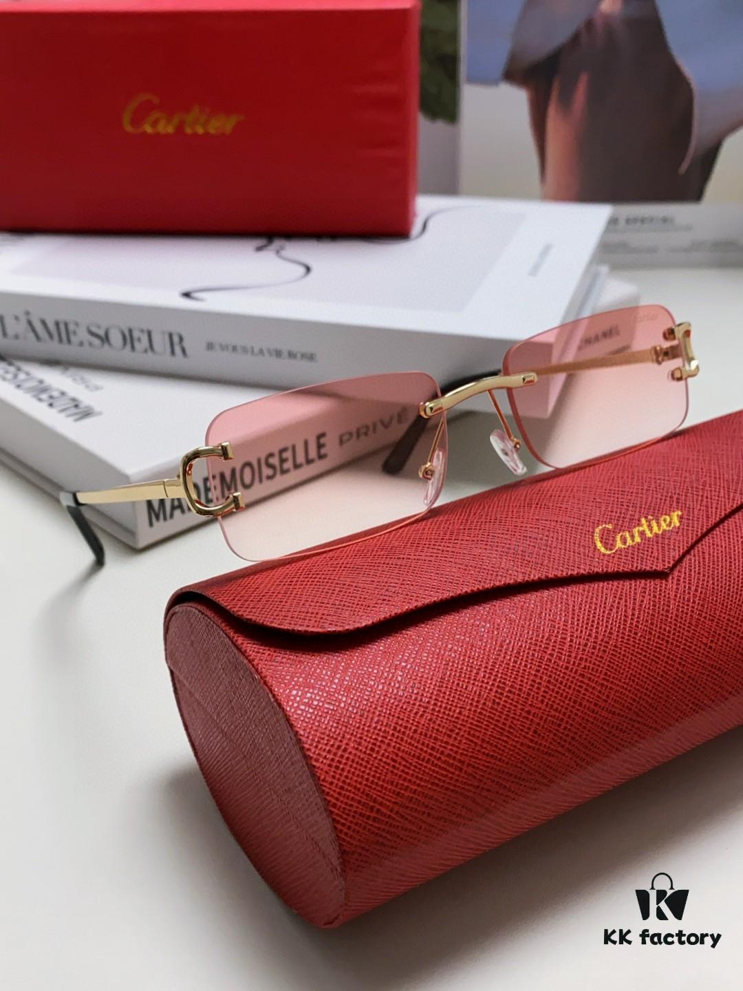 Cartier Unisex Frameless Square Sunglasses 2025 New Men's Stylish Narrow-Rimmed Retro American Style Sun Glasses