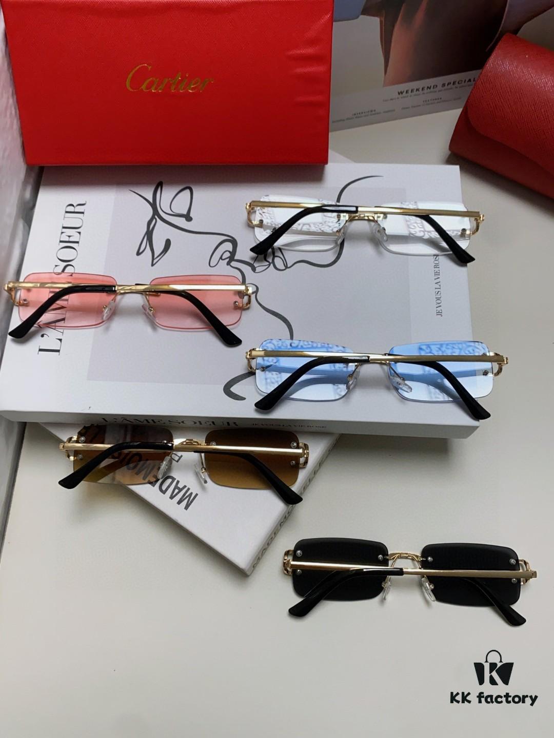 Cartier Unisex Frameless Square Sunglasses 2025 New Men's Stylish Narrow-Rimmed Retro American Style Sun Glasses