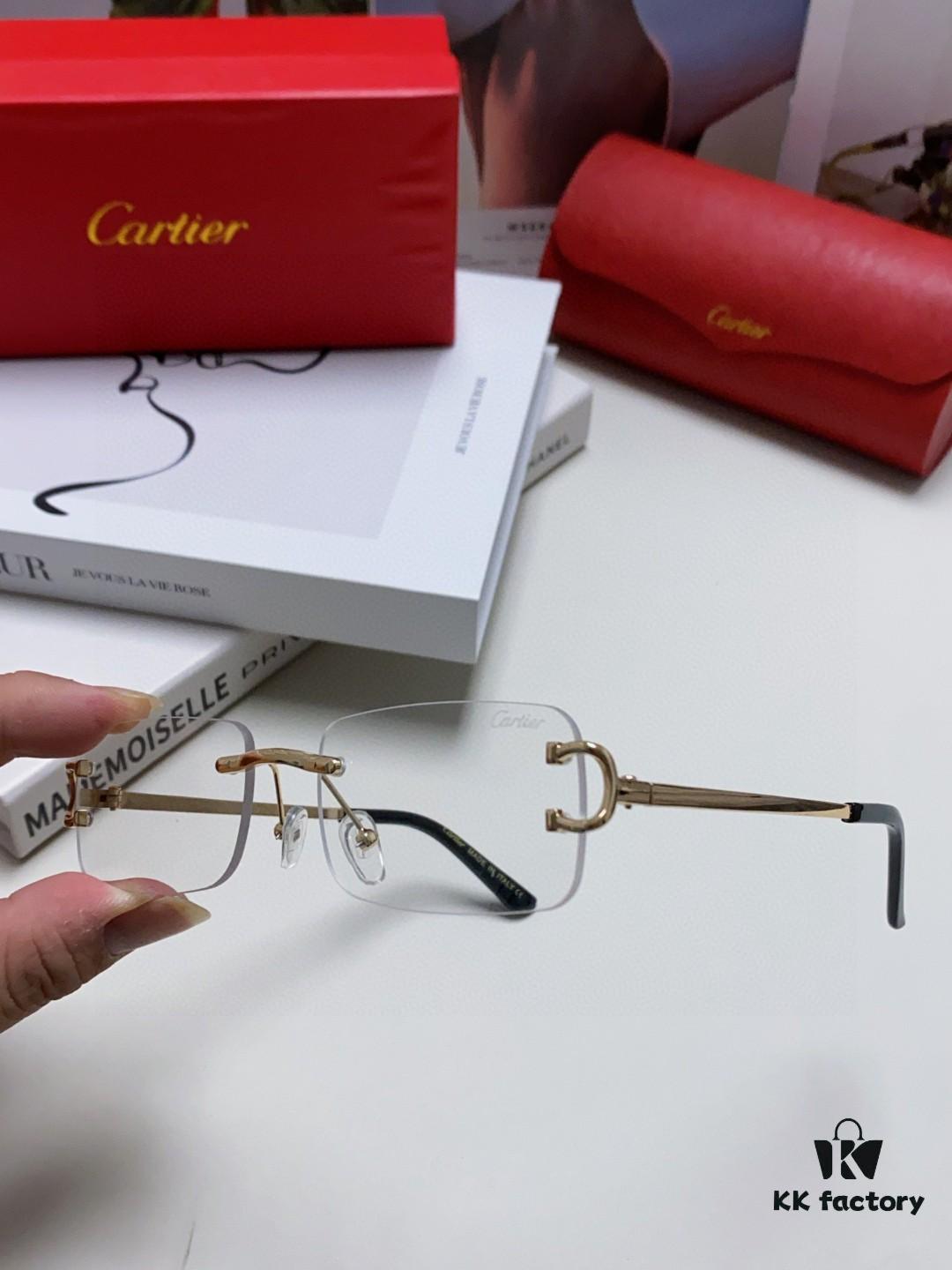 Cartier Unisex Frameless Square Sunglasses 2025 New Narrow-Rimmed Stylish Men's Sunglasses Retro American Style