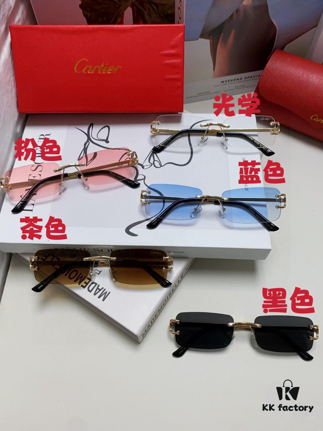 Cartier Unisex Frameless Square Sunglasses 2025 New Narrow-Rimmed Stylish Men's Sunglasses Retro American Style