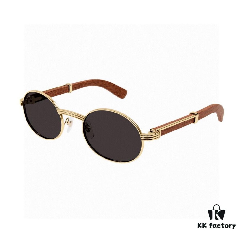 Cartier 2025 New Vintage-Style Wooden Texture Round Sunglasses, Fashionable UV-Protective Unisex Sun Glasses Model CT0464S