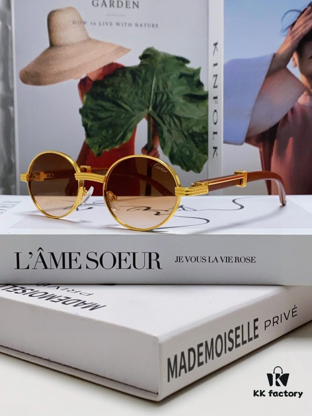 Cartier 2025 New Vintage Style Wooden-Look Round Sunglasses, Fashion UV-Protective Unisex Sun Glasses CT0464S