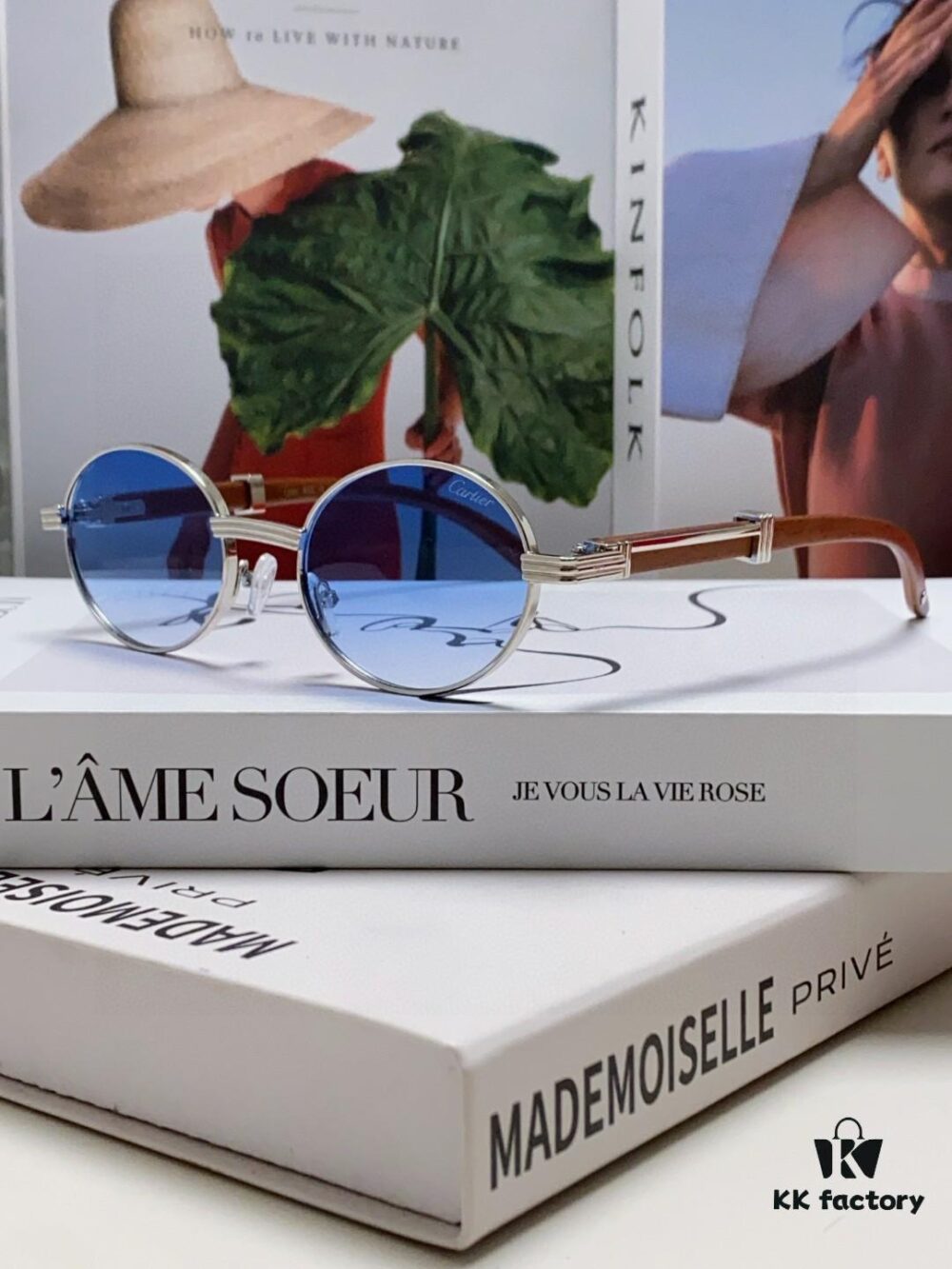 Cartier 2025 New Vintage-Style Wood-Grain Aviator Round Sunglasses, Fashionable UV-Protective Unisex Sun Glasses CT0464S