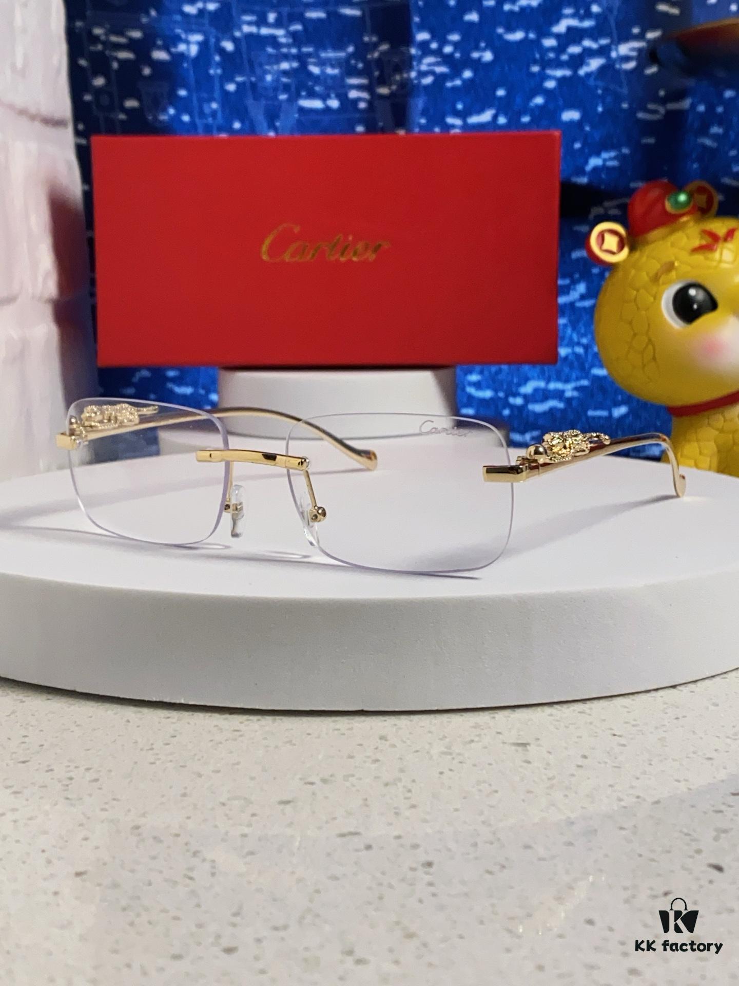 Cartier 2025 New Arrival Official Website 1:1 Minimalist Luxury Sunglasses with Iconic Leopard Logo on Temple