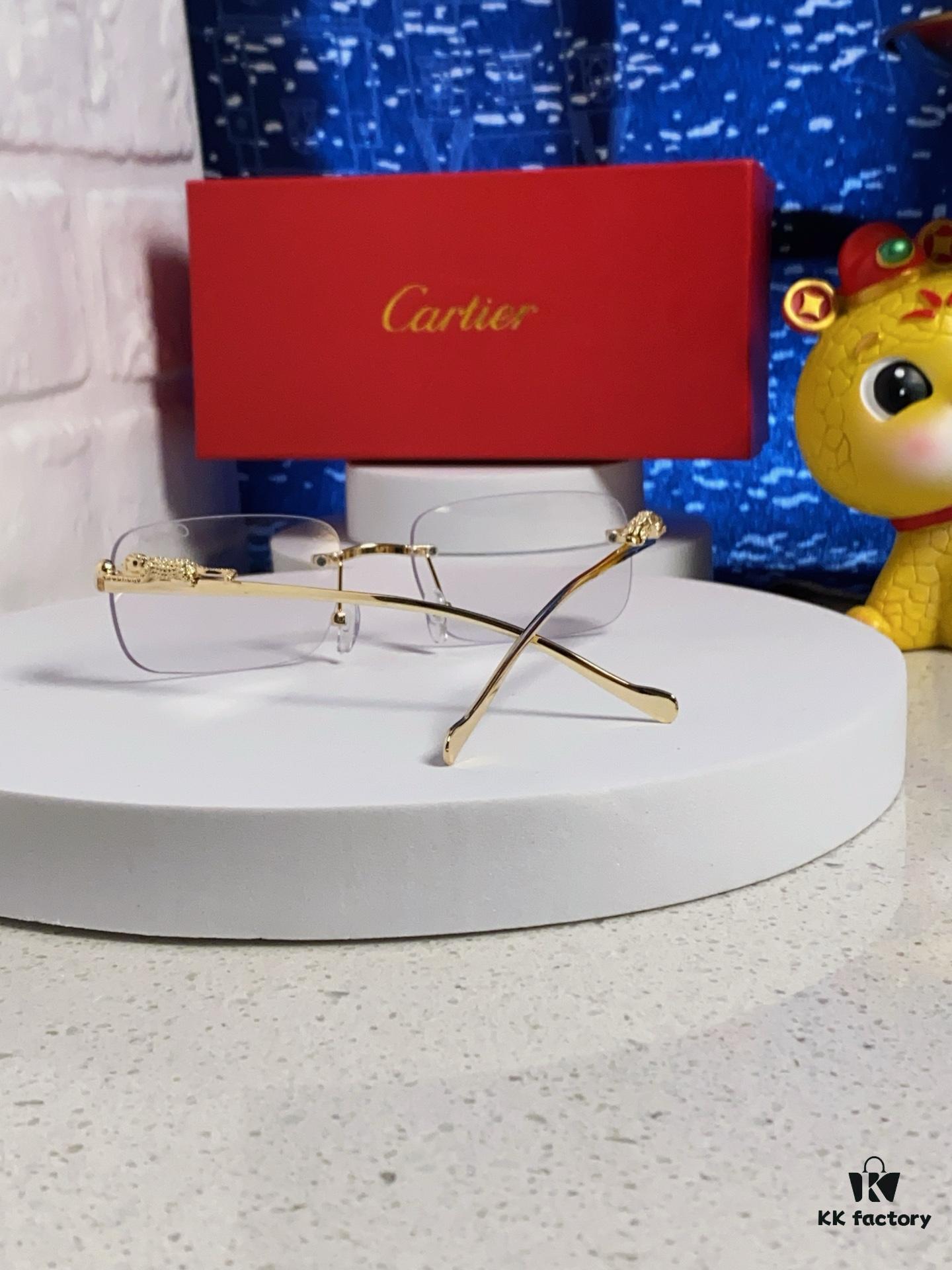 Cartier 2025 New Arrival Official Website 1:1 Minimalist Luxury Sunglasses with Iconic Leopard Logo on Temple