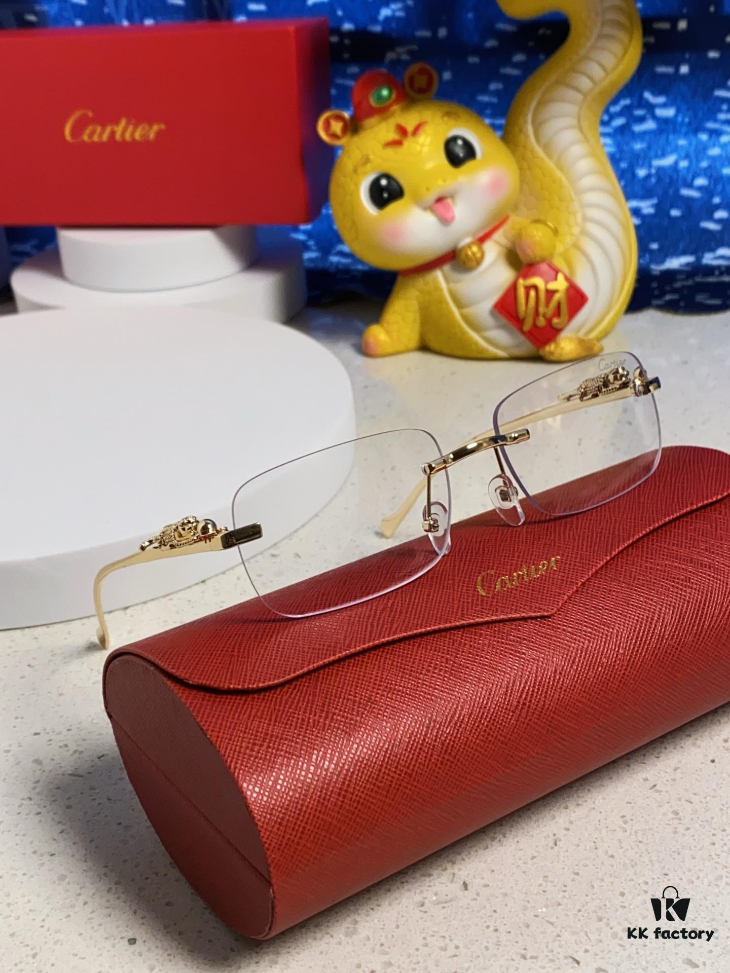 Cartier 2025 New Arrival Official Website 1:1 Minimalist Luxury Sunglasses with Iconic Leopard Logo on Temple