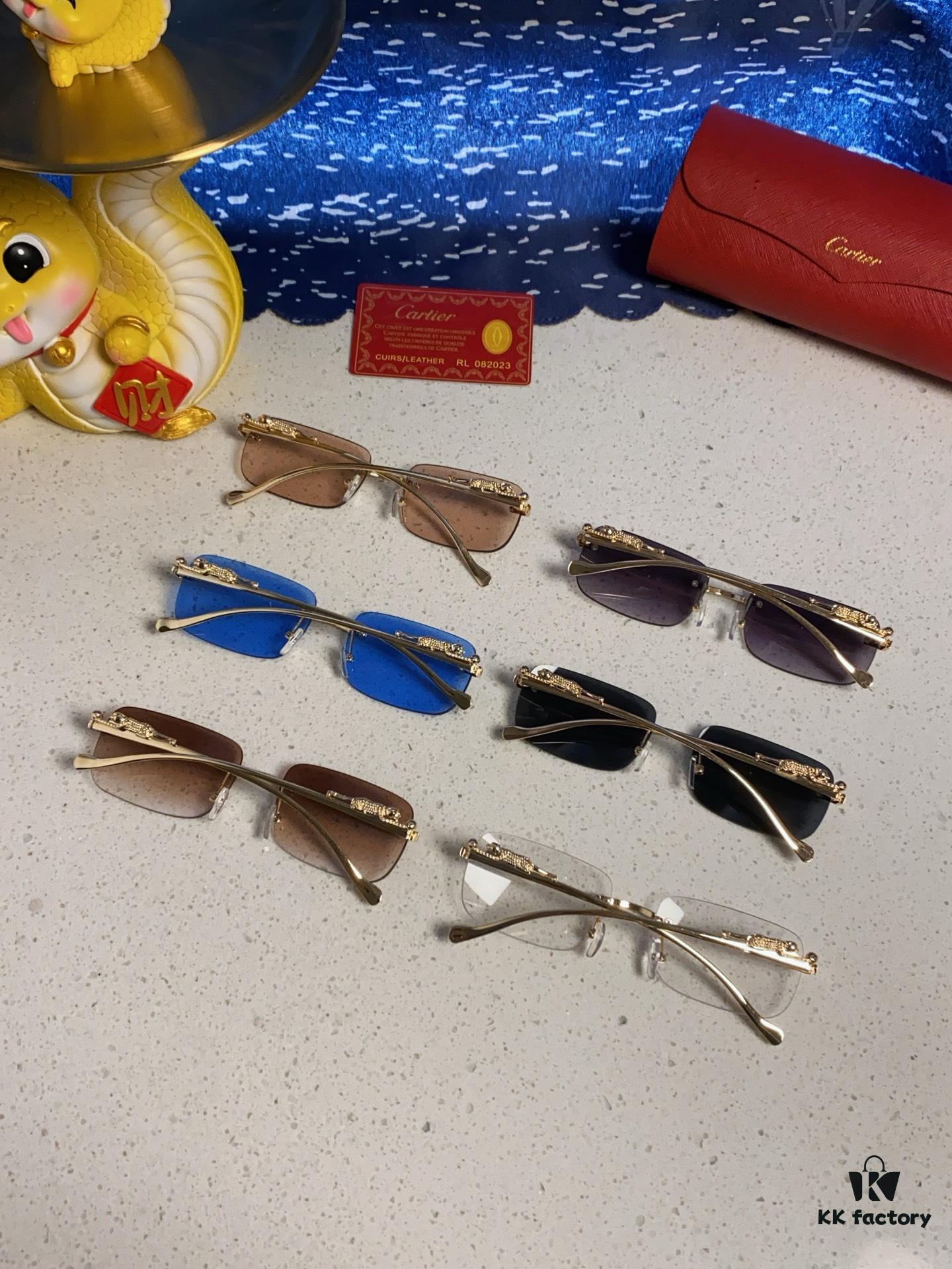 Cartier 2025 New Arrival Official Website One-to-One Minimalist Luxury Sunglasses with Iconic Panther Logo on Temple