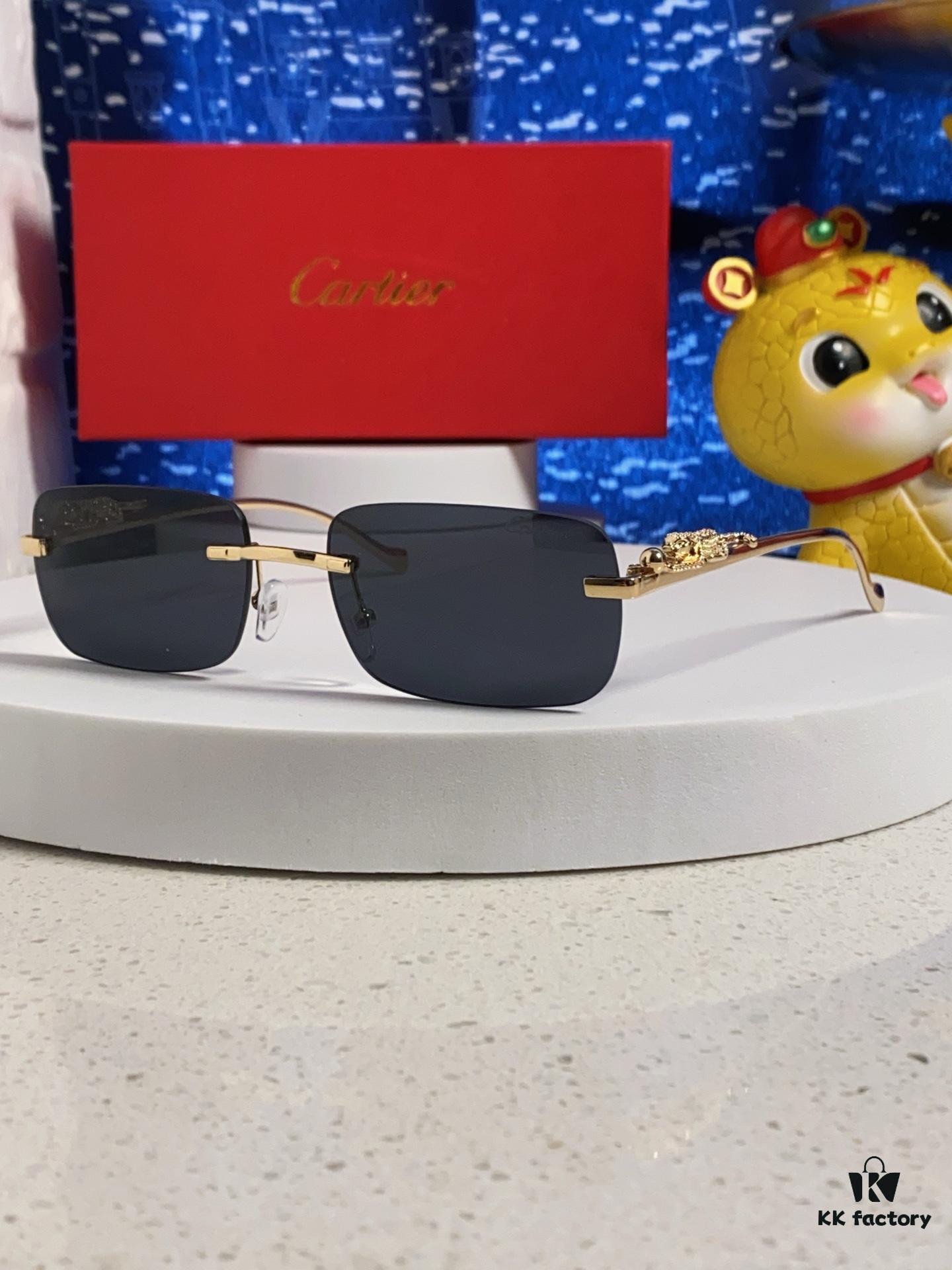 Cartier 2025 New Arrival Official Website 1:1 Minimalist Luxury Sunglasses with Iconic Leopard Logo on Temple