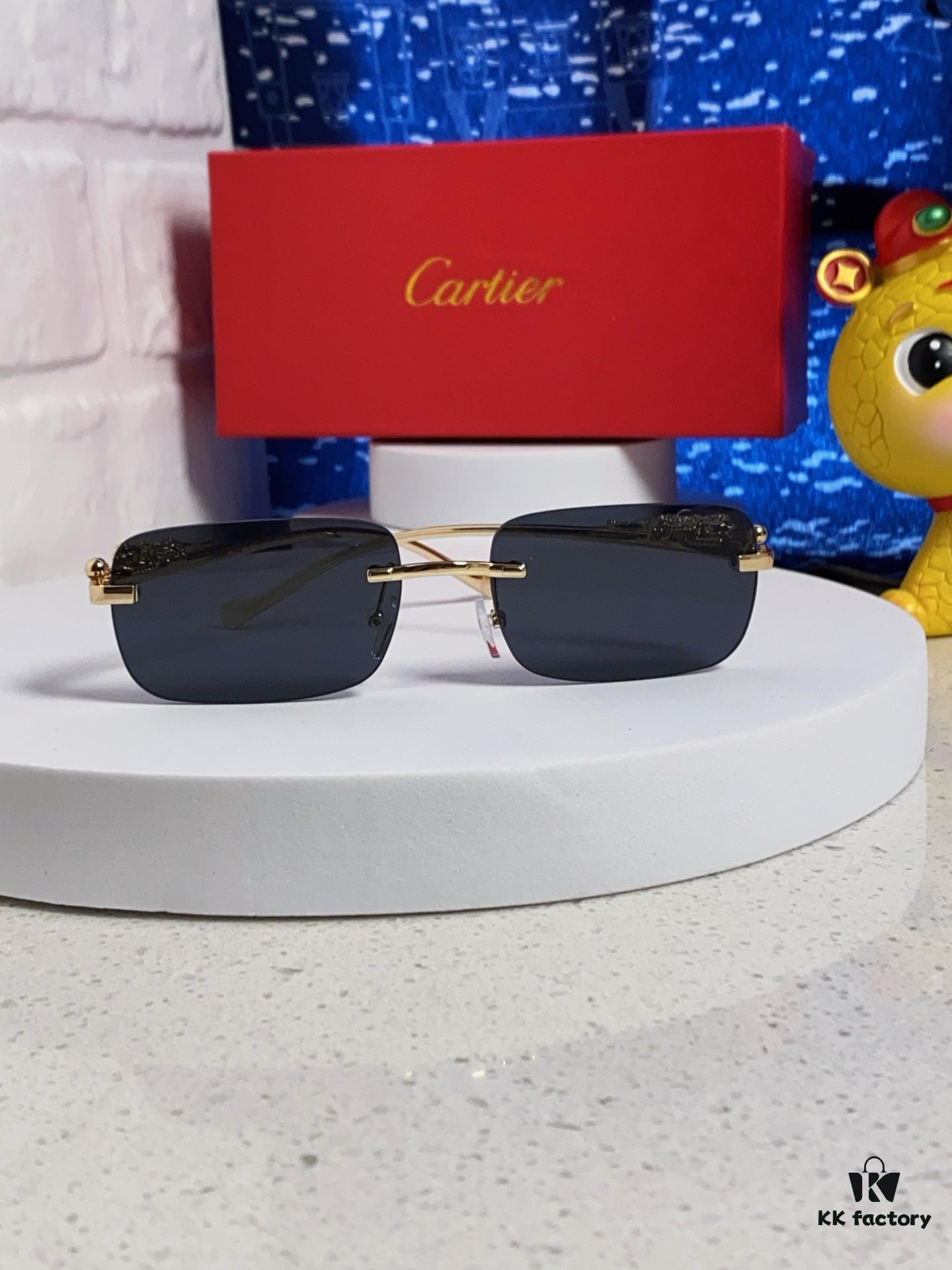 Cartier 2025 New Arrival Official Website 1:1 Minimalist Luxury Sunglasses with Iconic Leopard Logo on Temple