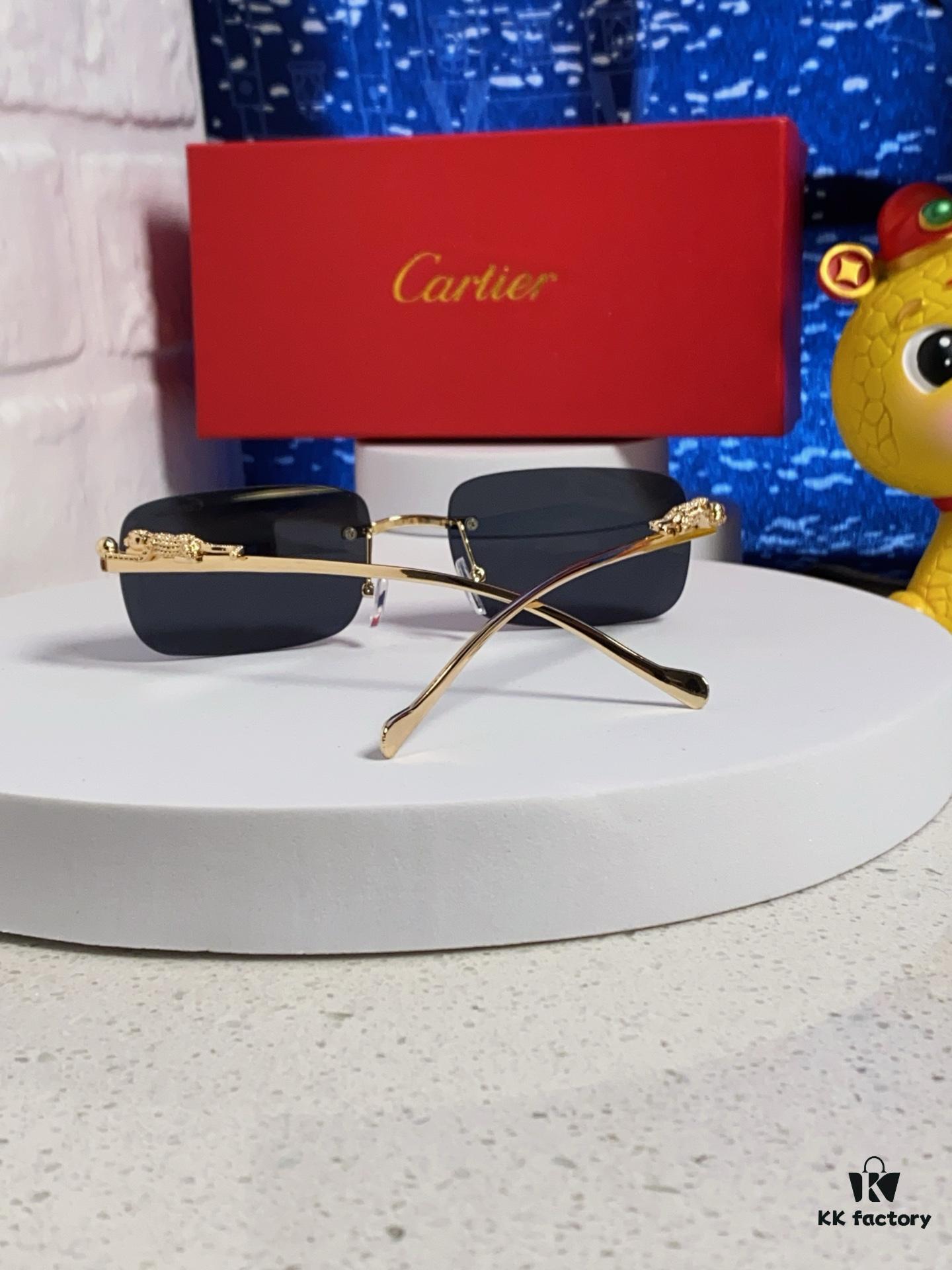 Cartier 2025 New Arrival Official Website 1:1 Minimalist Luxury Sunglasses with Iconic Leopard Logo on Temple