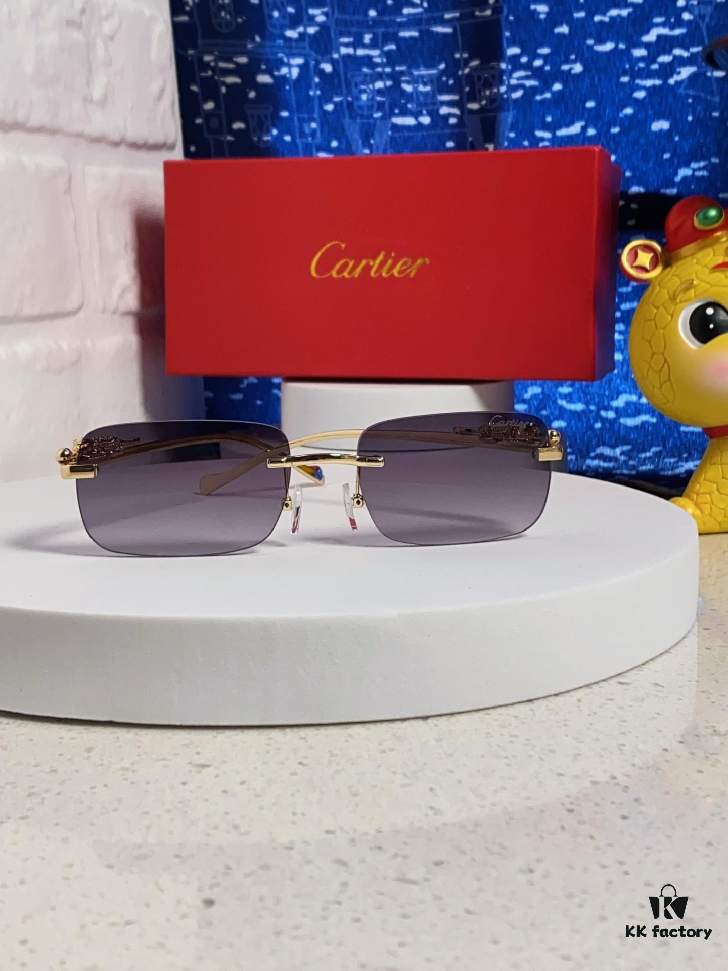 Cartier 2025 New Arrival Official Website 1:1 Minimalist Luxury Sunglasses with Iconic Leopard Logo on Temple