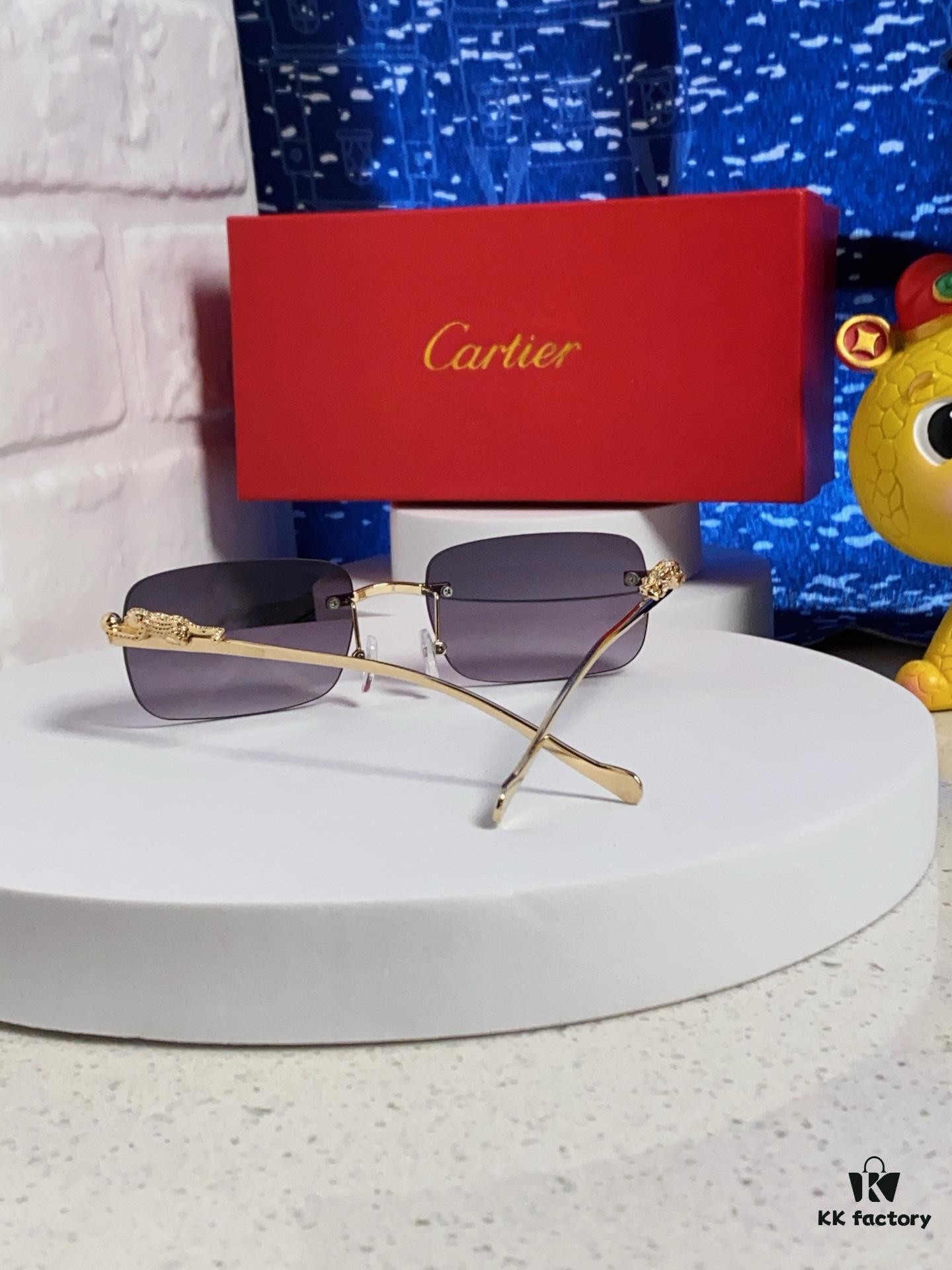 Cartier 2025 New Arrival Official Website 1:1 Minimalist Luxury Sunglasses with Iconic Leopard Logo on Temple