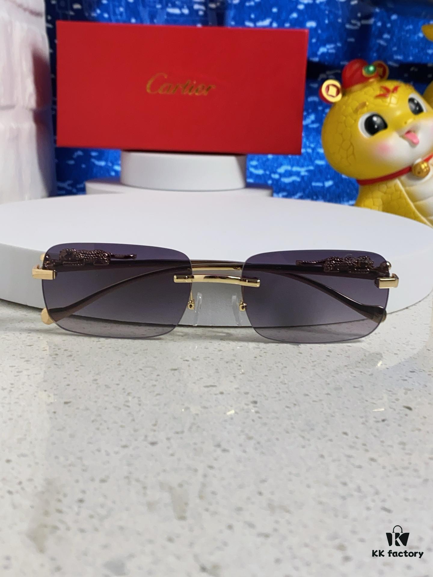 Cartier 2025 New Arrival Official Website 1:1 Minimalist Luxury Sunglasses with Iconic Leopard Logo on Temple