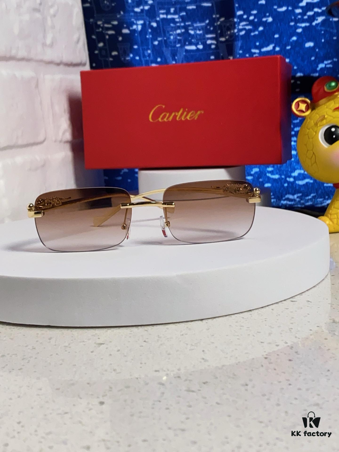 Cartier 2025 New Arrival Official Website One-to-One Minimalist Luxury Sunglasses with Iconic Panther Logo on Temple
