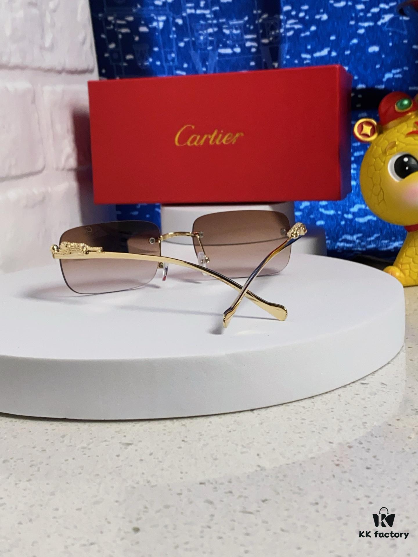 Cartier 2025 New Arrival Official Website One-to-One Minimalist Luxury Sunglasses with Iconic Panther Logo on Temple