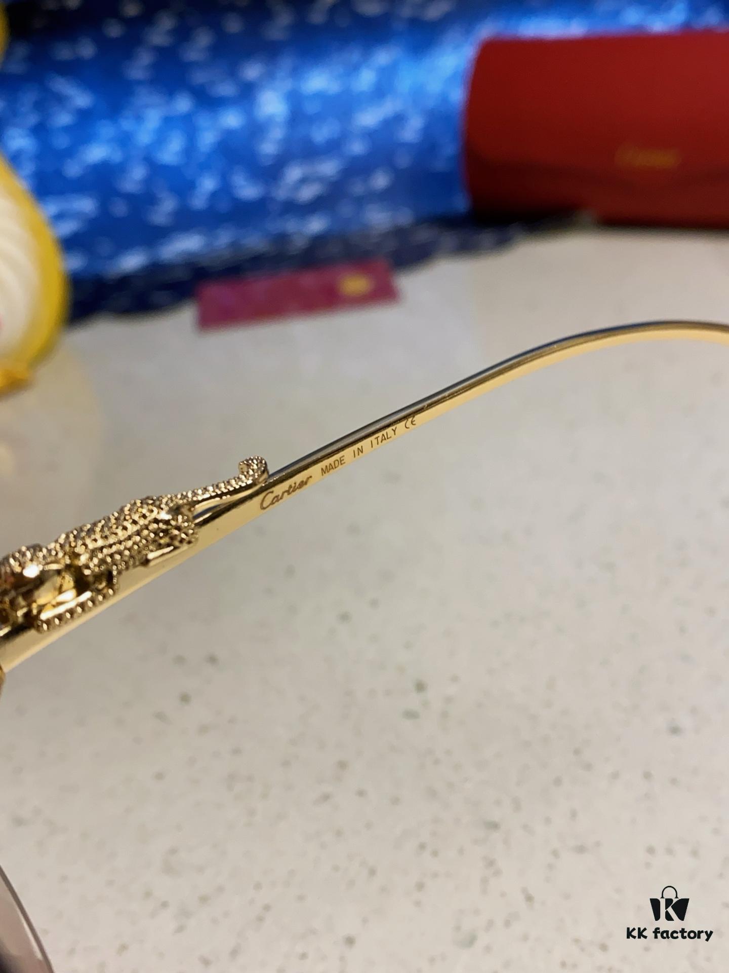 Cartier 2025 New Arrival Official Website One-to-One Minimalist Luxury Sunglasses with Iconic Panther Logo on Temple