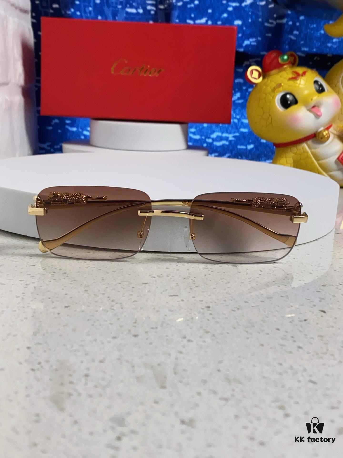 Cartier 2025 New Arrival Official Website One-to-One Minimalist Luxury Sunglasses with Iconic Panther Logo on Temple