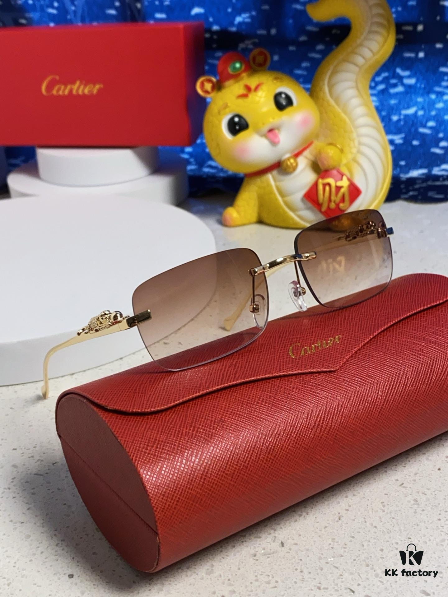 Cartier 2025 New Arrival Official Website One-to-One Minimalist Luxury Sunglasses with Iconic Panther Logo on Temple