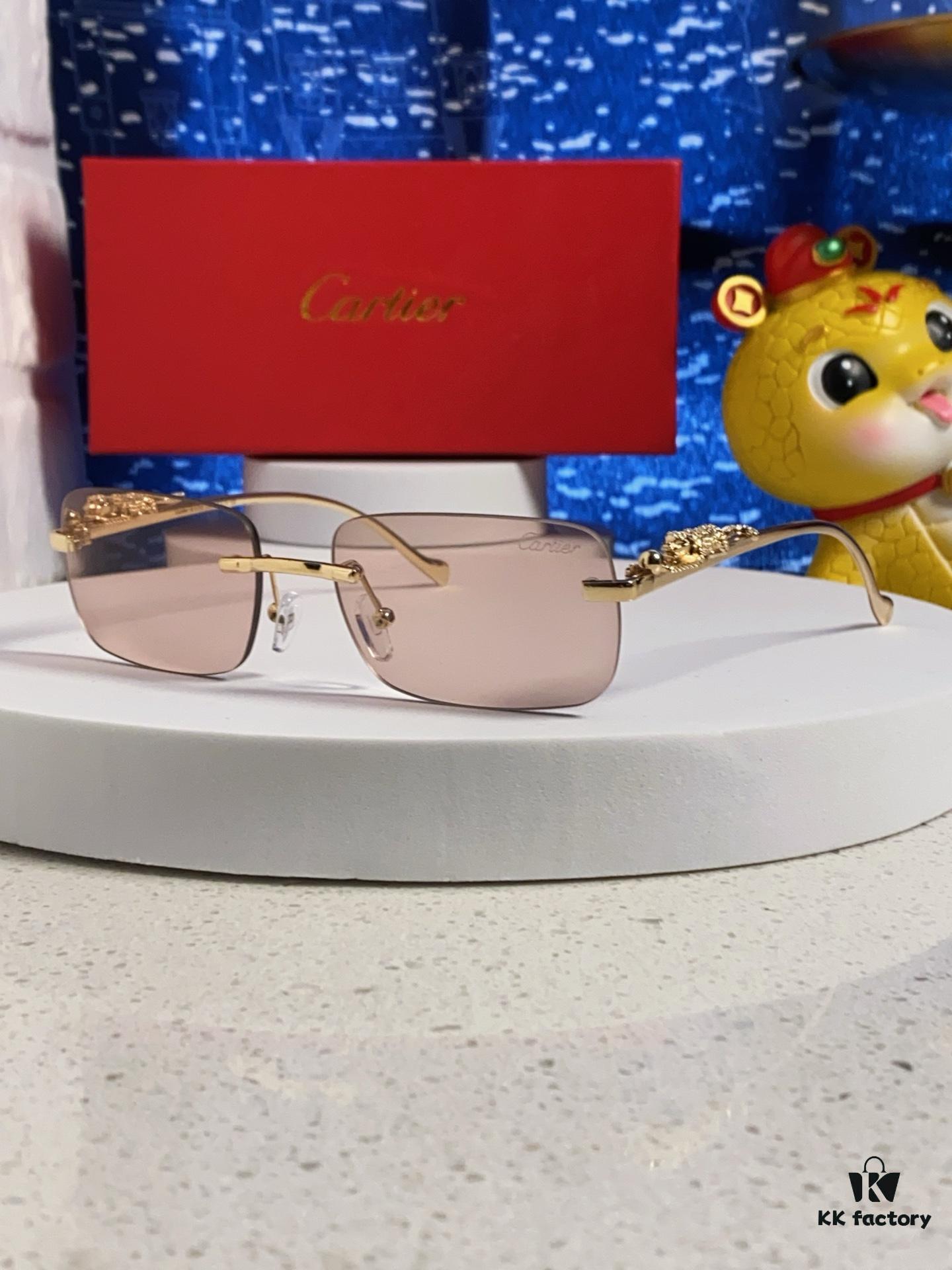 Cartier 2025 New Arrival Official Website 1:1 Minimalist Luxury Sunglasses with Iconic Leopard Logo on Temple