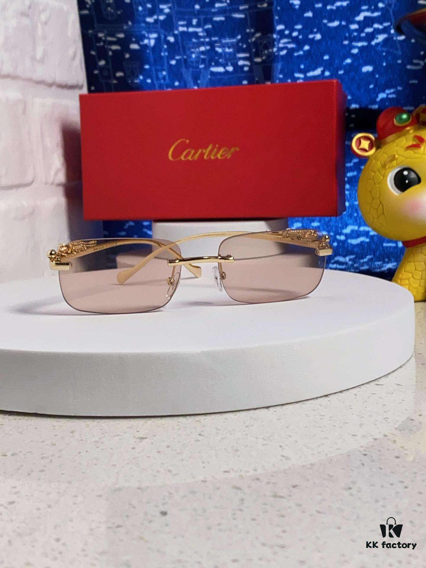 Cartier 2025 New Arrival Official Website 1:1 Minimalist Luxury Sunglasses with Iconic Leopard Logo on Temple