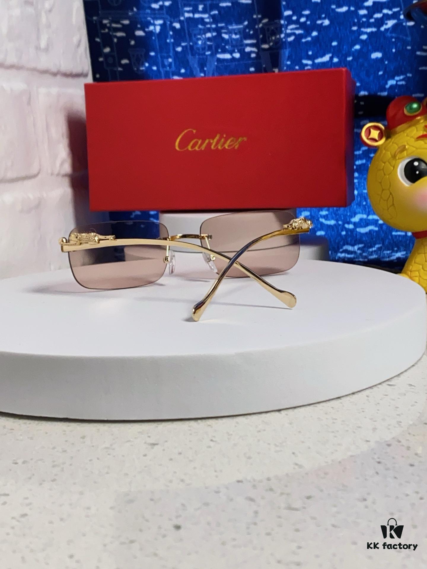 Cartier 2025 New Arrival Official Website 1:1 Minimalist Luxury Sunglasses with Iconic Leopard Logo on Temple