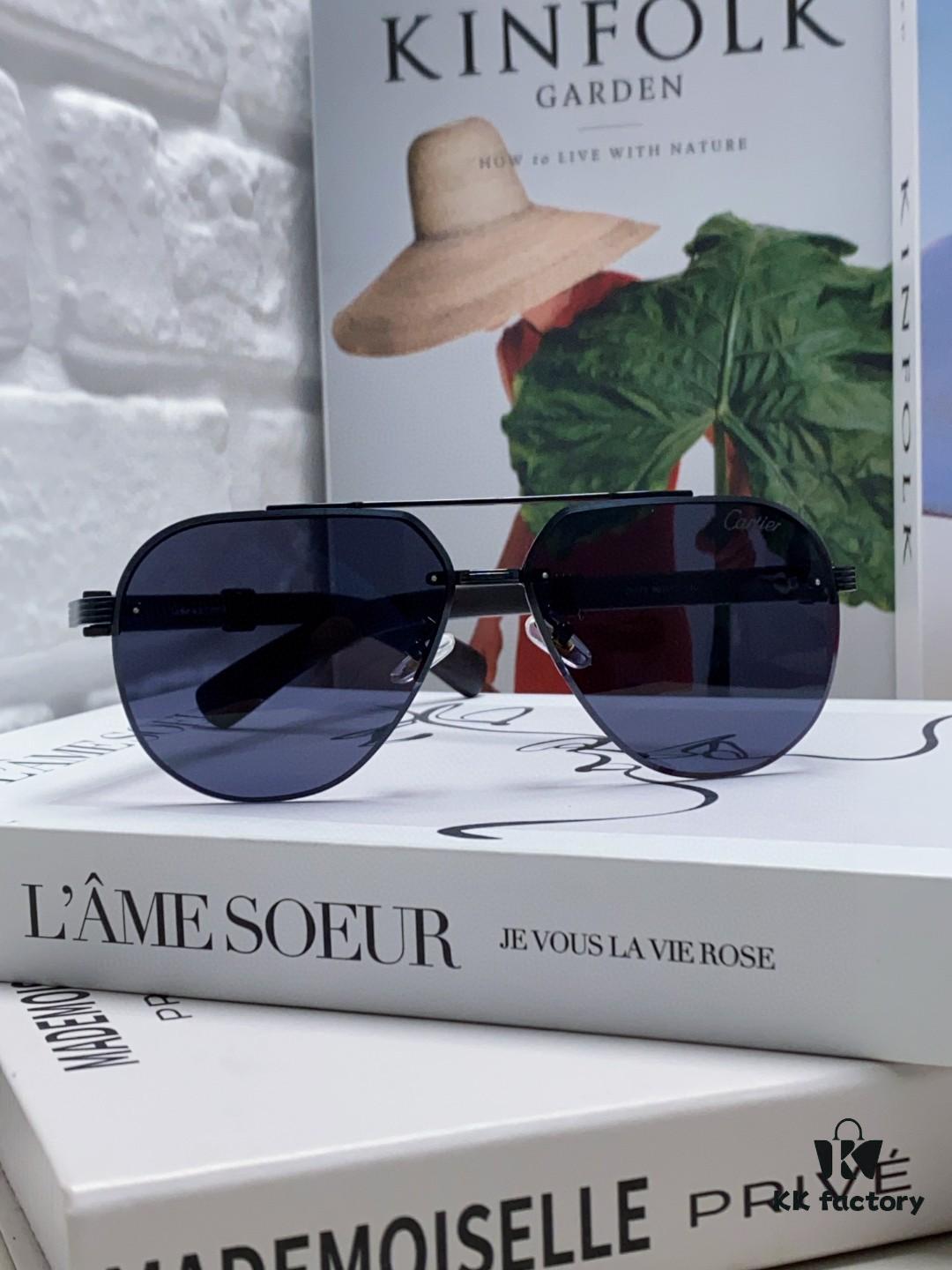 Cartier 2024 Retro Double-Bridge Prescription Sunglasses with UV Protection, Oversized Frame for Men, Suitable for Driving