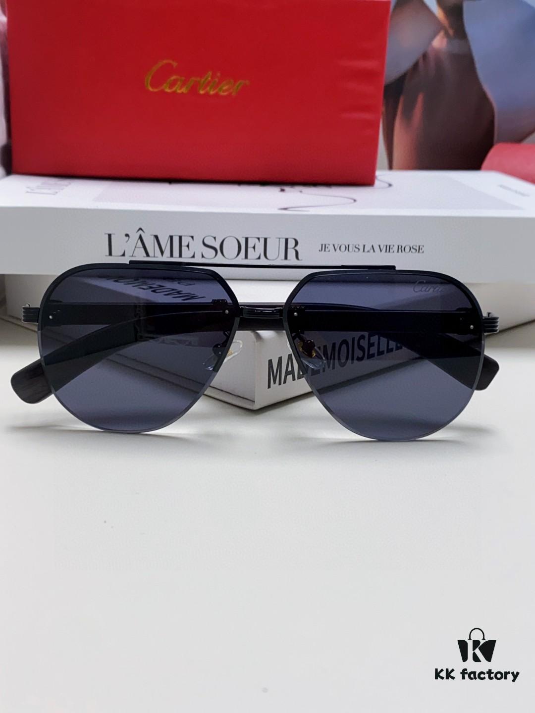 Cartier 2024 Retro Double-Bridge Prescription Sunglasses with UV Protection, Oversized Frame for Men, Suitable for Driving