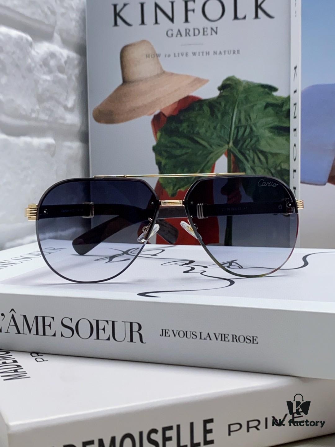 Cartier 2024 Vintage Style Double-Bar Prescription Sunglasses, UV Protection, Oversized Frame for Large Faces, Men's Driving Sunglasses