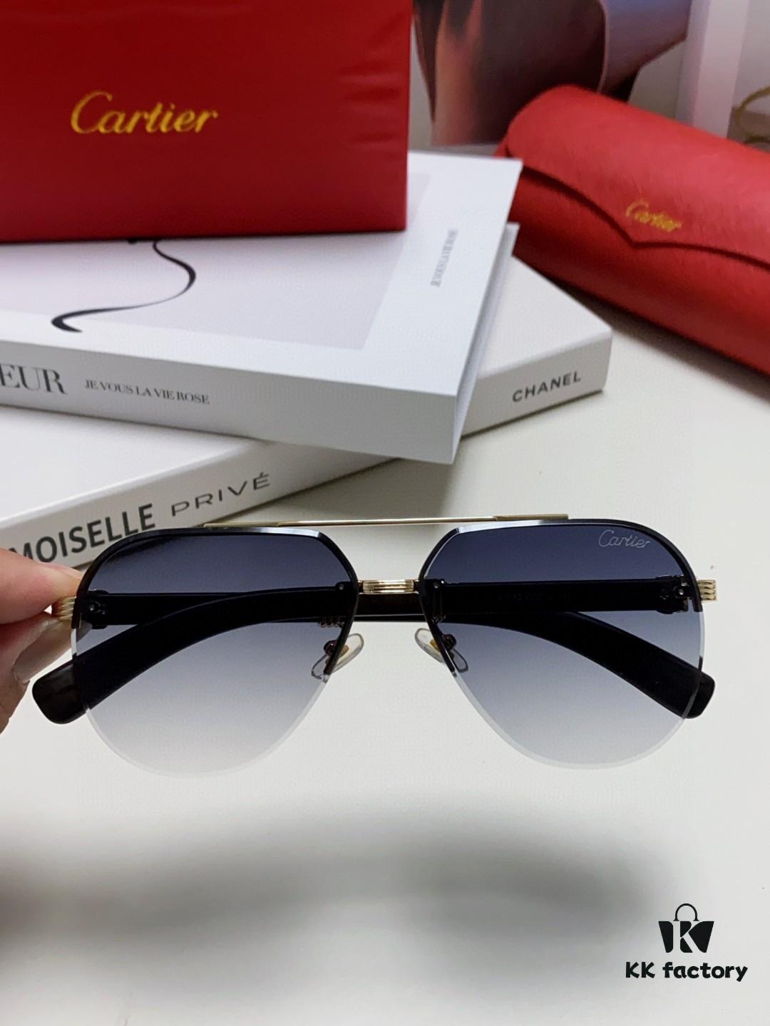 Cartier 2024 Vintage Style Double-Bar Prescription Sunglasses, UV Protection, Oversized Frame for Large Faces, Men's Driving Sunglasses