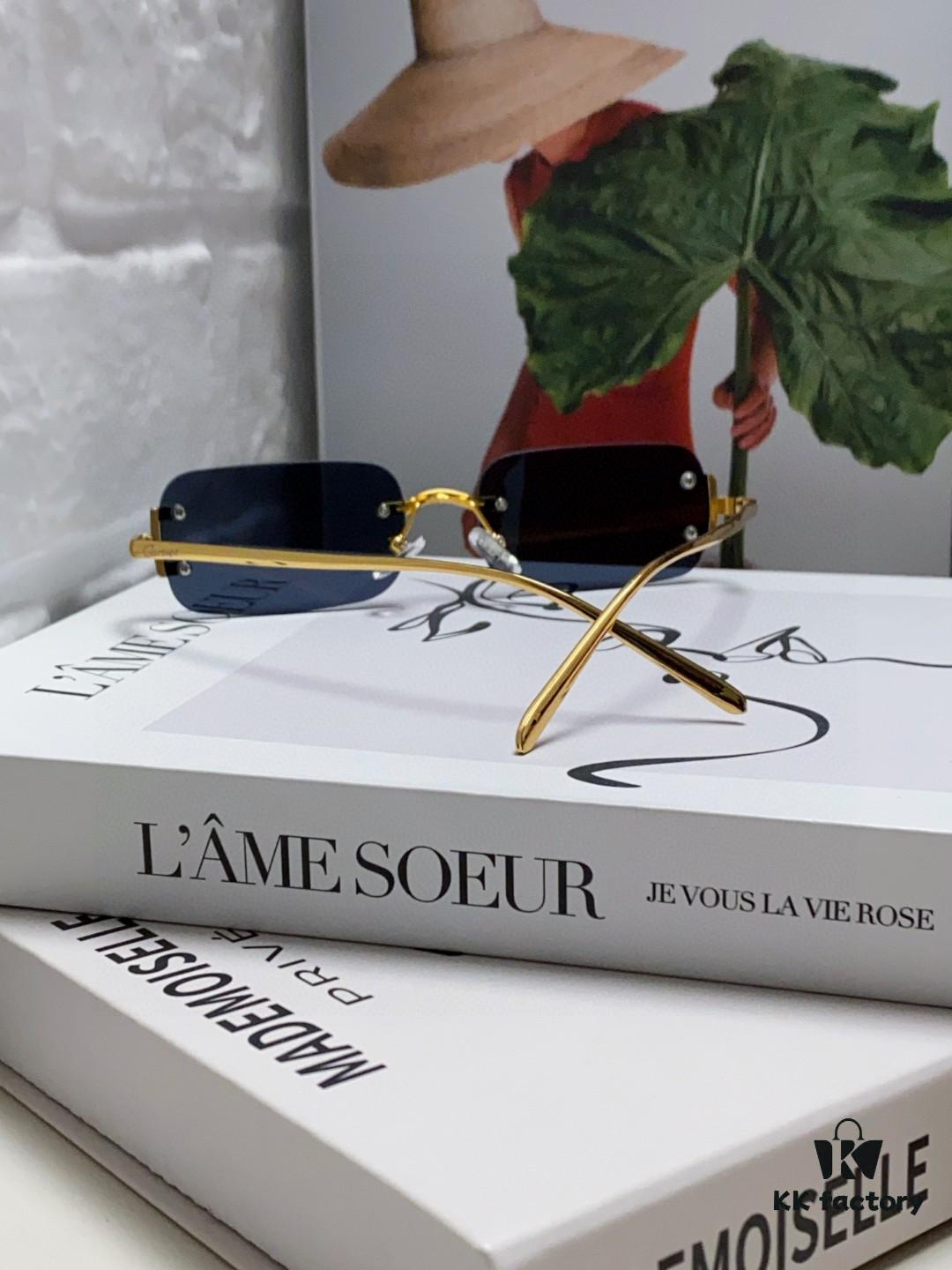 Cartier 2024 New Square Frameless Cut-out Sunglasses for Women, Slimming and Stylish, European-American Fashion INS-Inspired Street Snap Trendy Sunglasses, Unique Small Eyewear