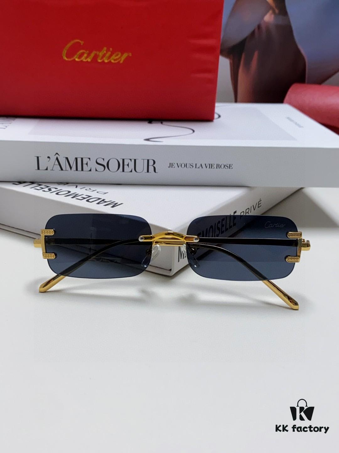 Cartier 2024 New Square Frameless Cut-out Sunglasses for Women, Slimming and Stylish, European-American Fashion INS-Inspired Street Snap Trendy Sunglasses, Unique Small Eyewear