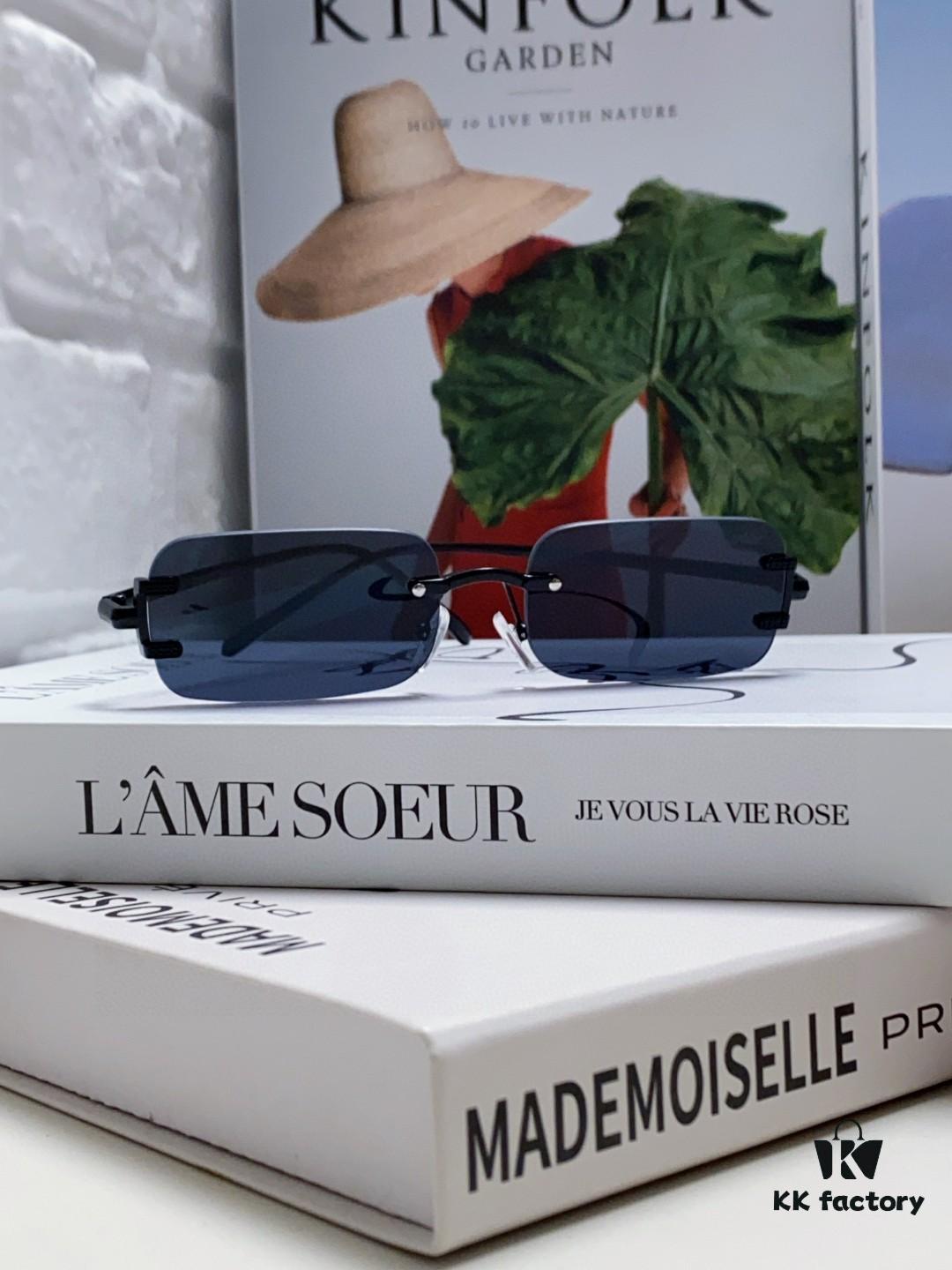 Cartier 2024 New Square Frameless Cut-Out Sunglasses for Women, Slimming and Stylish, Trendy INS-Fashion Streetwear Shades, Unique Small Eyewear