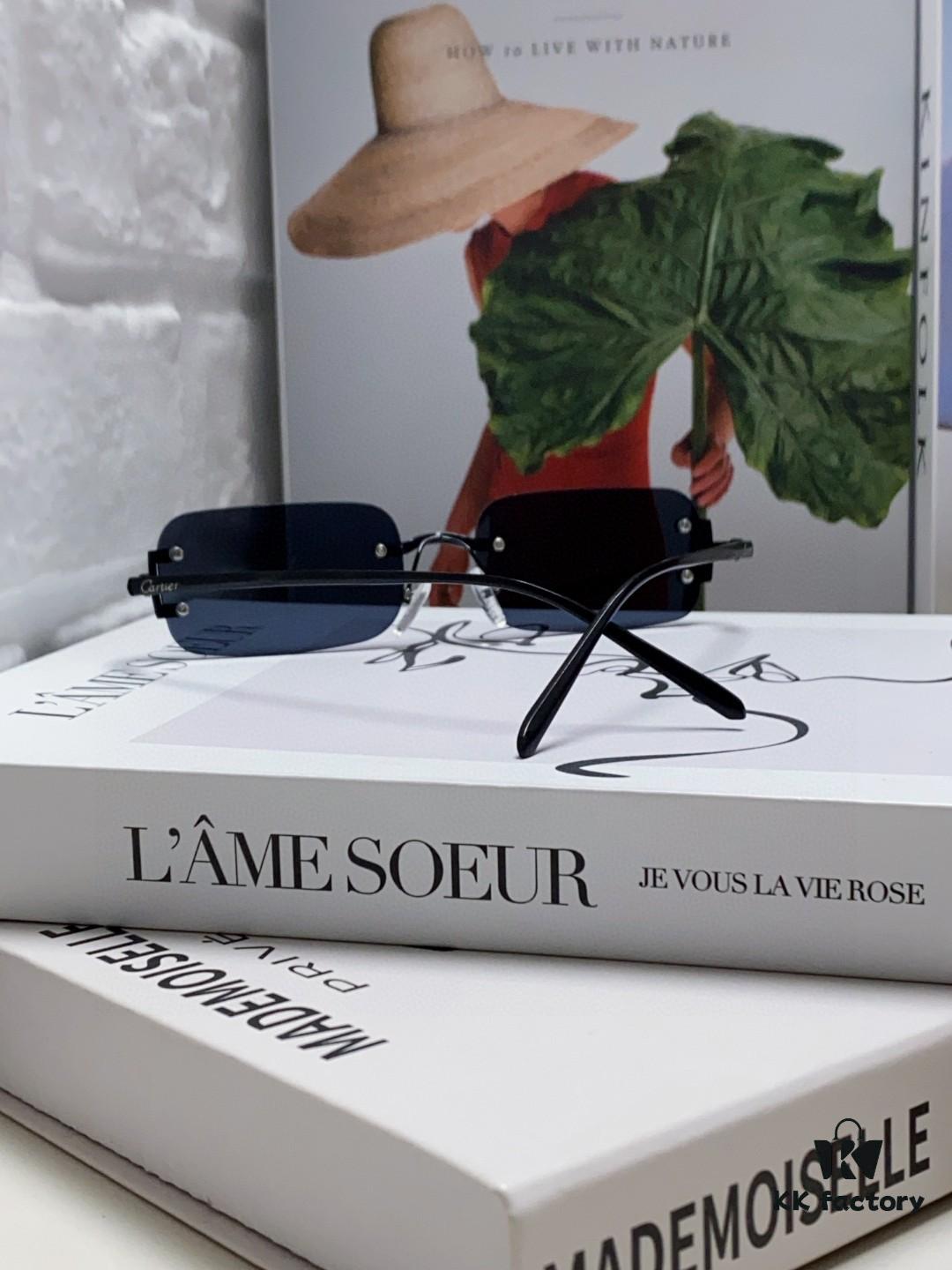 Cartier 2024 New Square Frameless Cut-Out Sunglasses for Women, Slimming and Stylish, Trendy INS-Fashion Streetwear Shades, Unique Small Eyewear