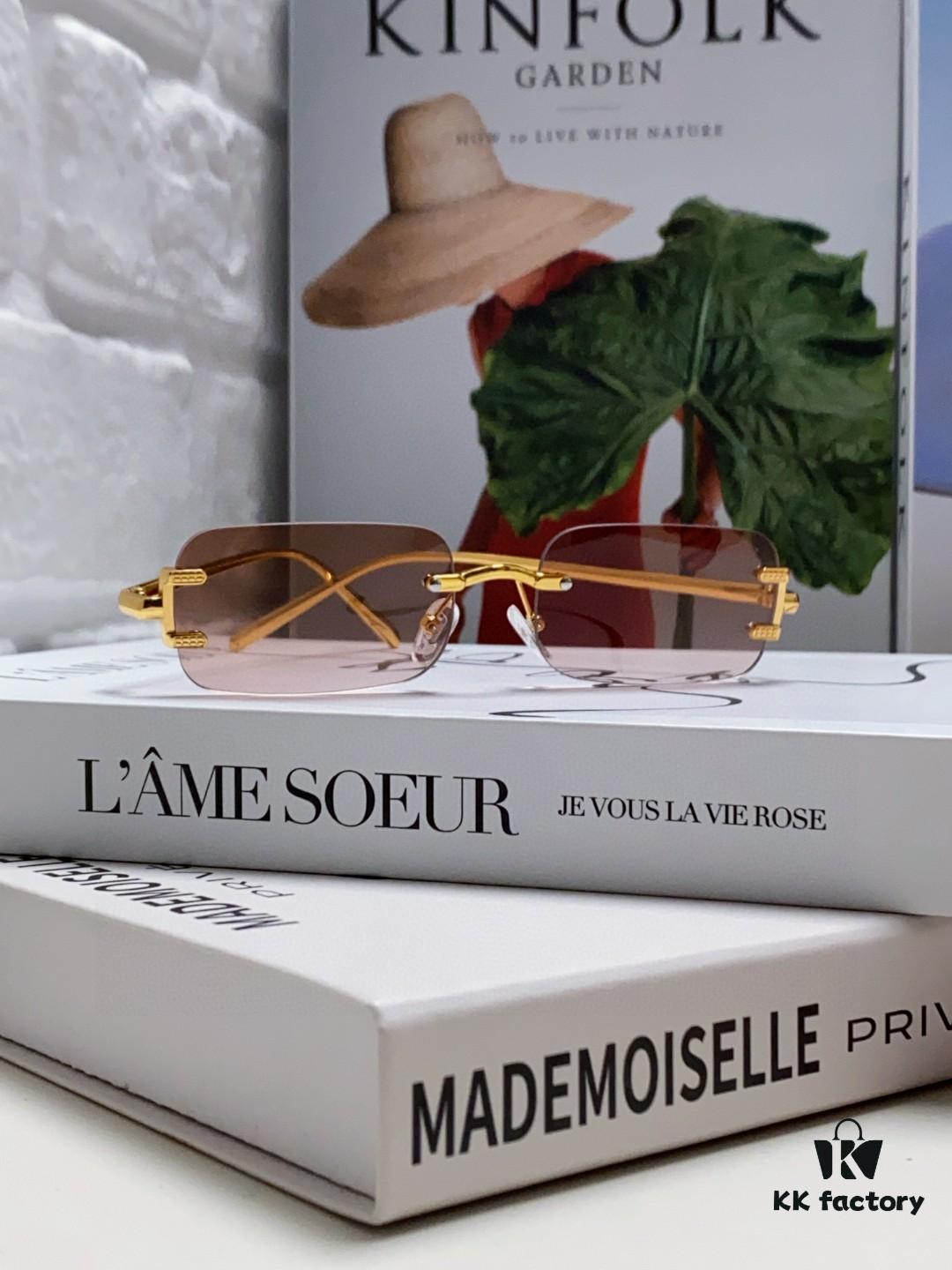 Cartier 2024 New Square Frameless Cut-out Sunglasses for Women, Slimming and Stylish, European and American Fashion INS-style Street Snap Cool Sunglasses, Trendy Small Eyewear