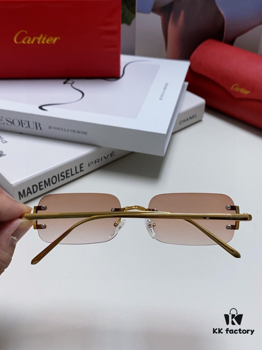 Cartier 2024 New Square Frameless Cut-out Sunglasses for Women, Slimming and Stylish, European and American Fashion INS-style Street Snap Cool Sunglasses, Trendy Small Eyewear