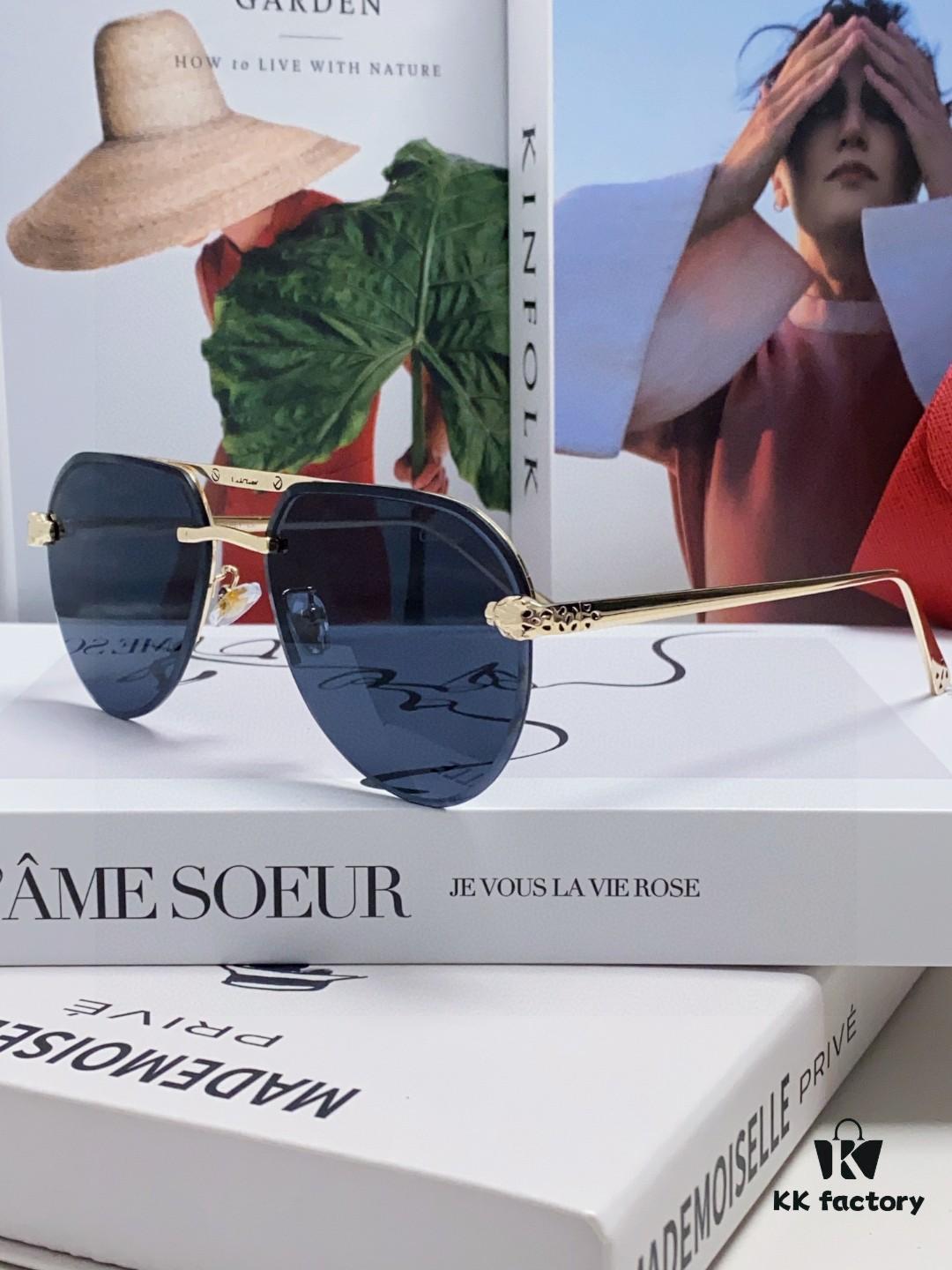 Cartier Unisex Round-Framed Sunglasses, New Lightweight Metal Sunglasses for Men and Women, Fashionable and Elegant Driving Sunglasses