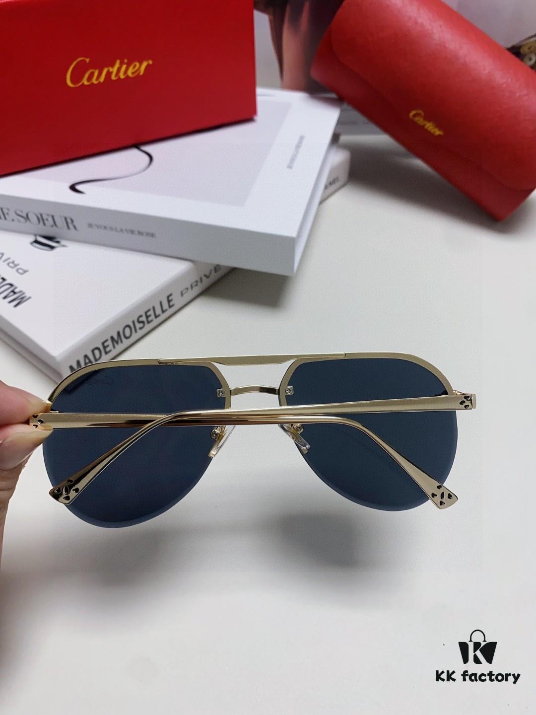 Cartier Unisex Round-Framed Sunglasses, New Lightweight Metal Sunglasses for Men and Women, Fashionable and Elegant Driving Sunglasses