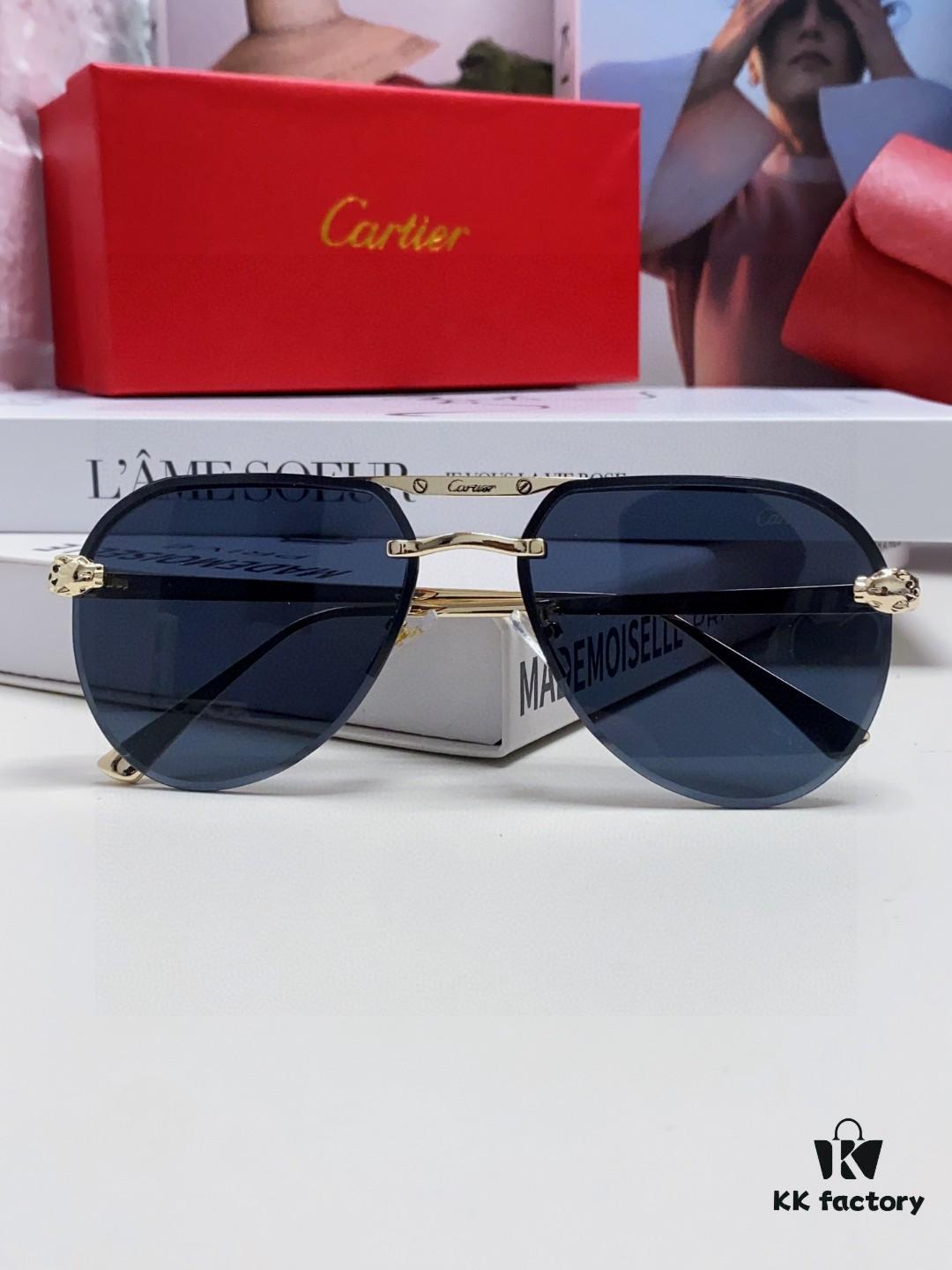 Cartier Unisex Round-Framed Sunglasses, New Lightweight Metal Sunglasses for Men and Women, Fashionable and Elegant Driving Sunglasses