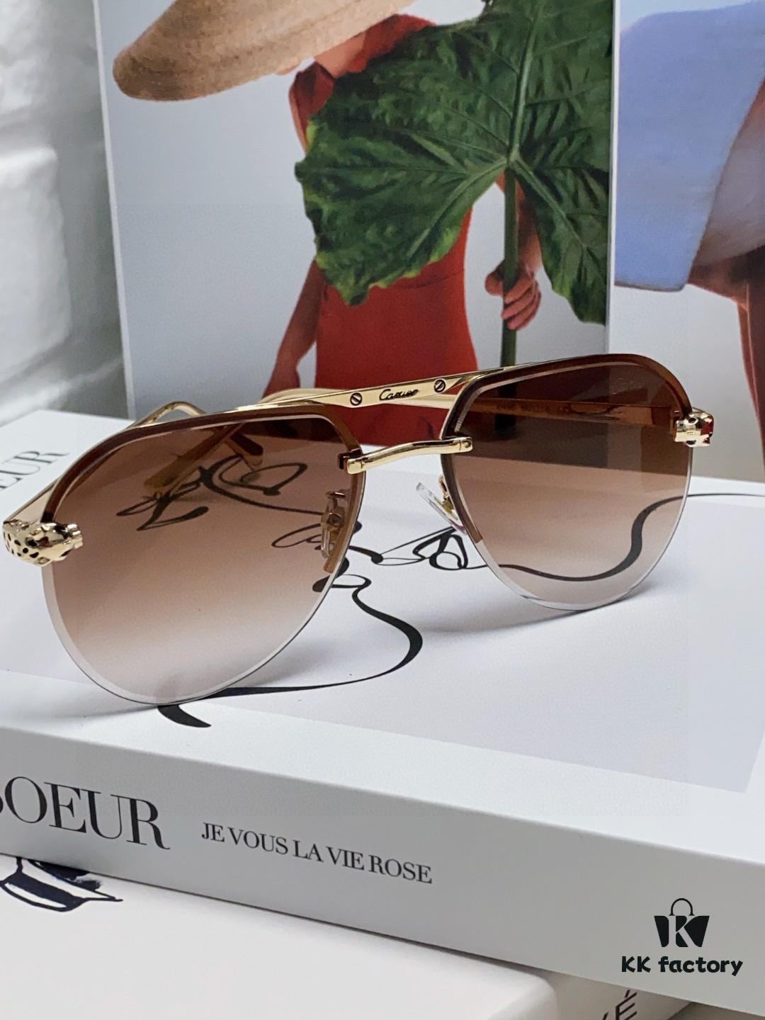 Cartier Unisex Round-Framed Sunglasses, Lightweight Metal Driving Sunglasses, Fashionable and Luxurious Design