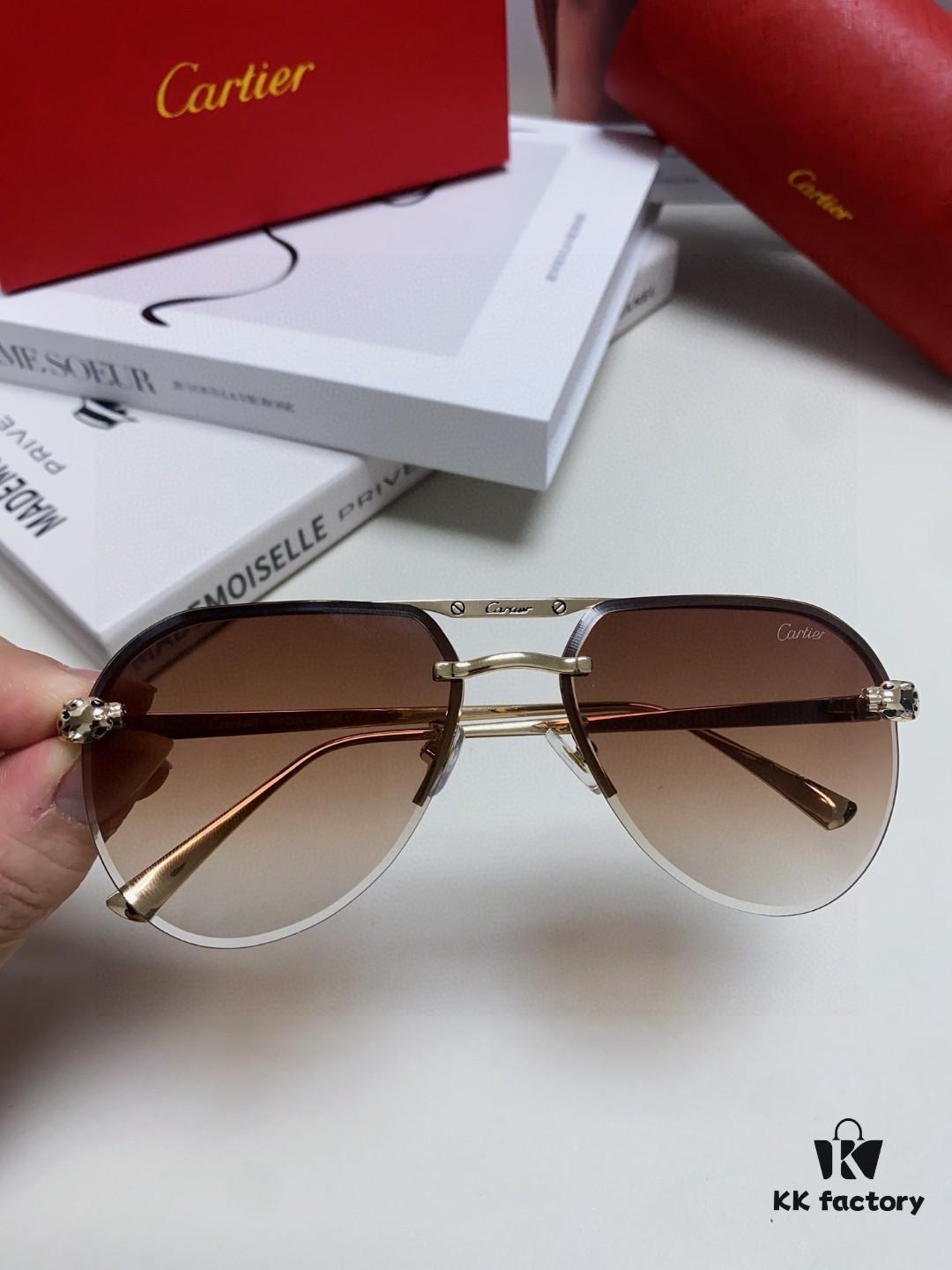 Cartier Unisex Round-Framed Sunglasses, Lightweight Metal Driving Sunglasses, Fashionable and Luxurious Design