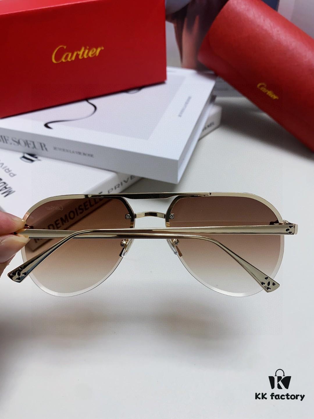 Cartier Unisex Round-Framed Sunglasses, Lightweight Metal Driving Sunglasses, Fashionable and Luxurious Design