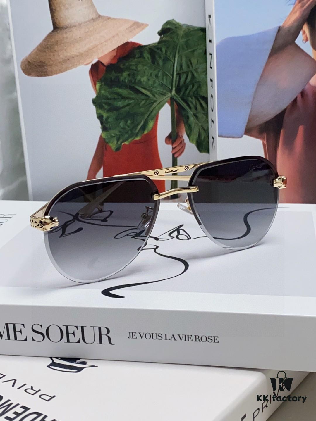 Cartier Unisex Round Frame Sunglasses, Lightweight Metal Aviator Sun Glasses for Men and Women, Luxury Fashion Driving Eyewear