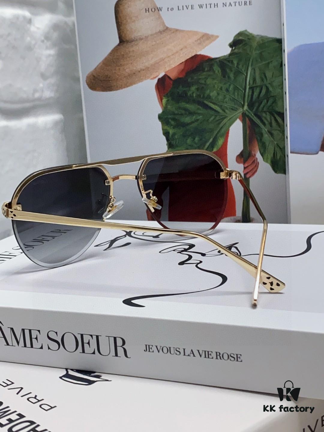 Cartier Unisex Round Frame Sunglasses, Lightweight Metal Aviator Sun Glasses for Men and Women, Luxury Fashion Driving Eyewear